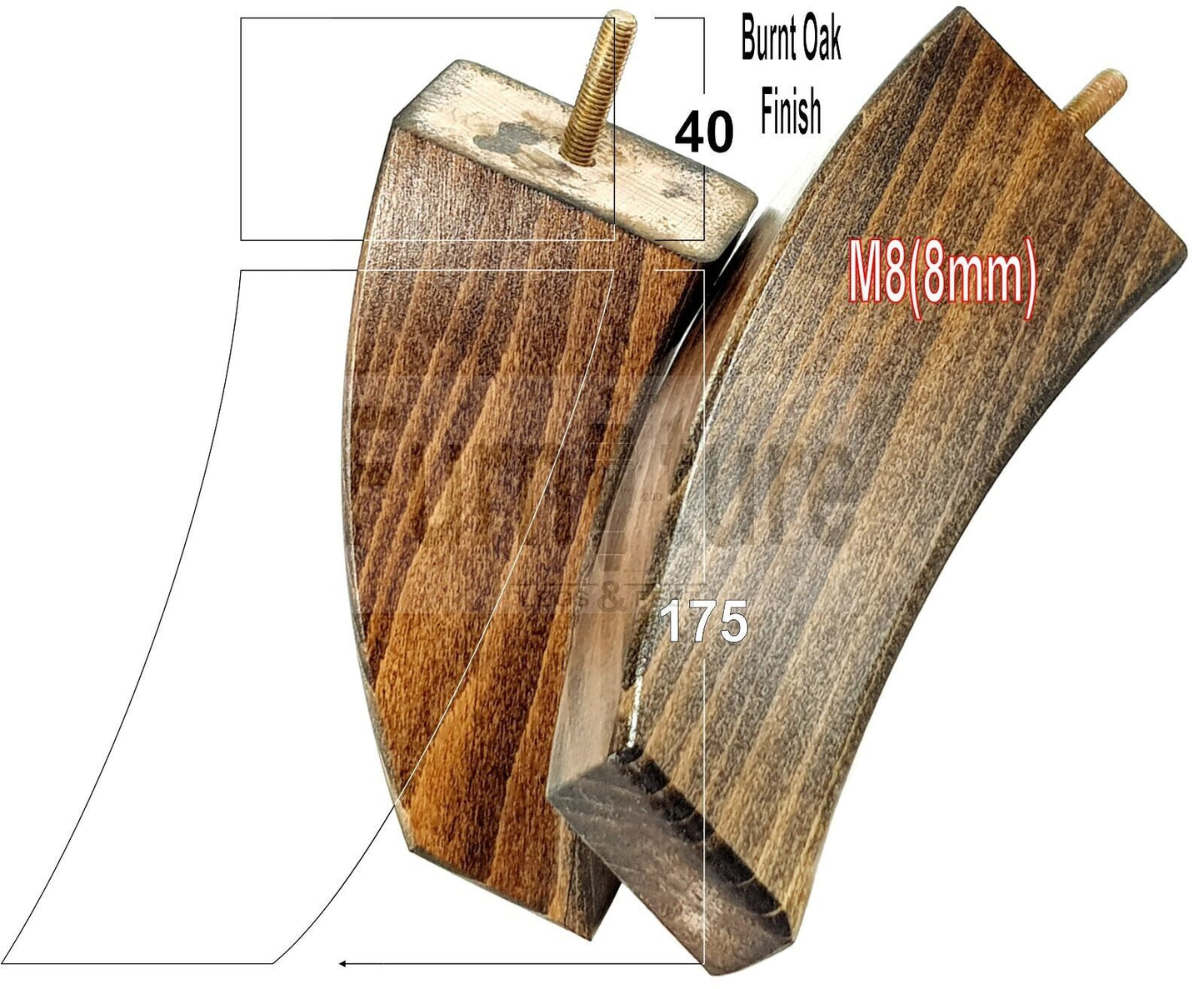 SET OF 4 WOODEN FURNITURE FEET 175mm HIGH REPLACEMENT SOFA LEGS 8mm Thread