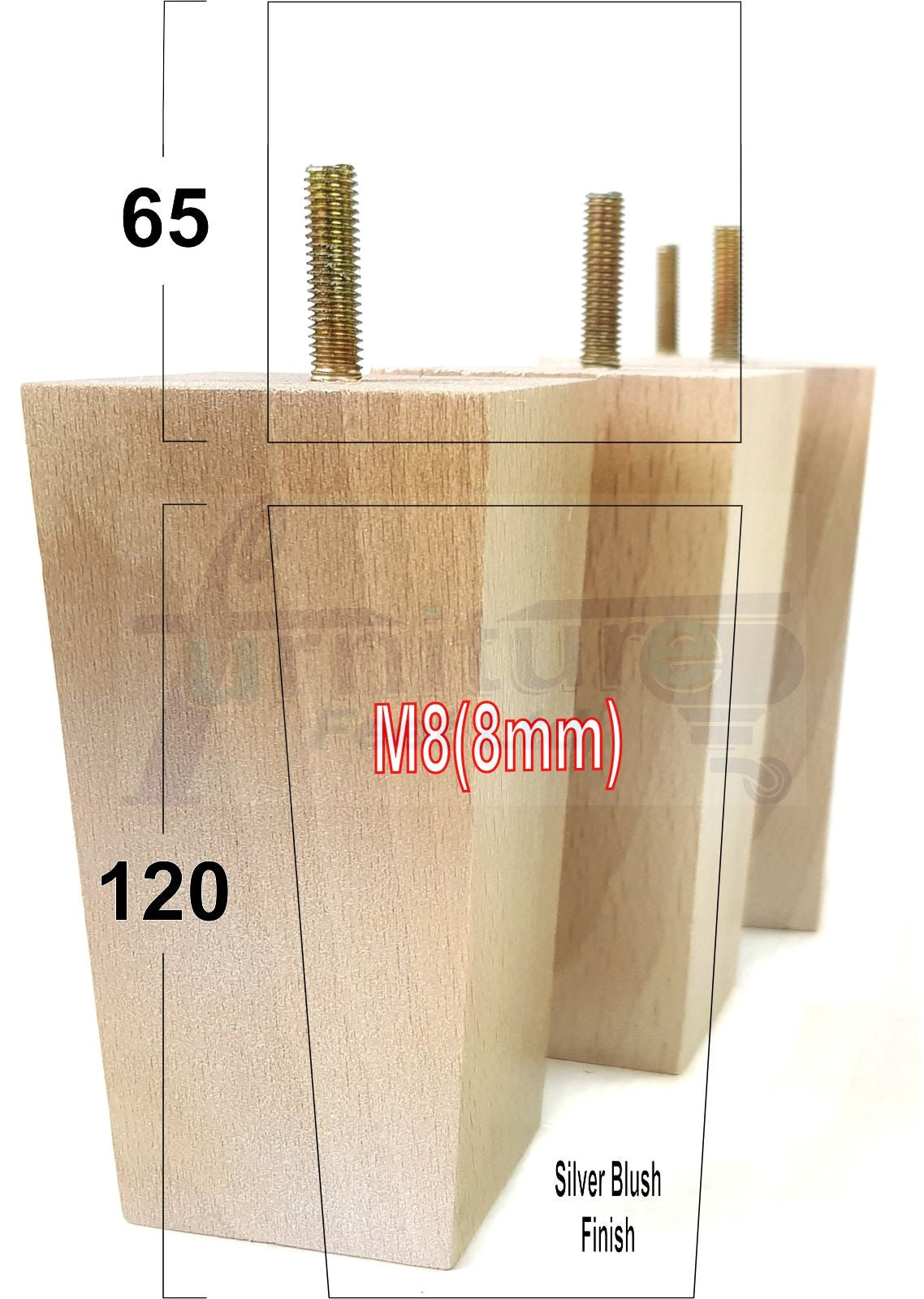Solid Wood Furniture Feet Square Replacement Block Tapered Legs 120mm High M8 Set of 4 Sofa Chairs Stools Cabinets Beds
