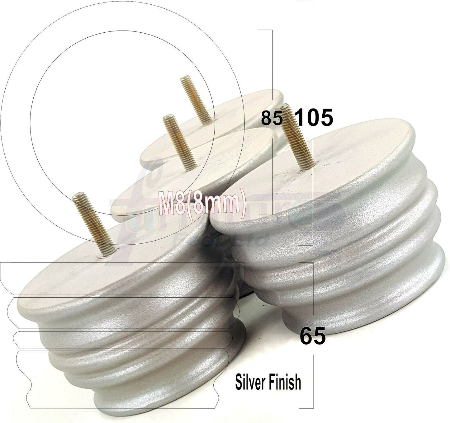 4x Turned Wooden Furniture Replacement Legs 65mm High 8mm Tread