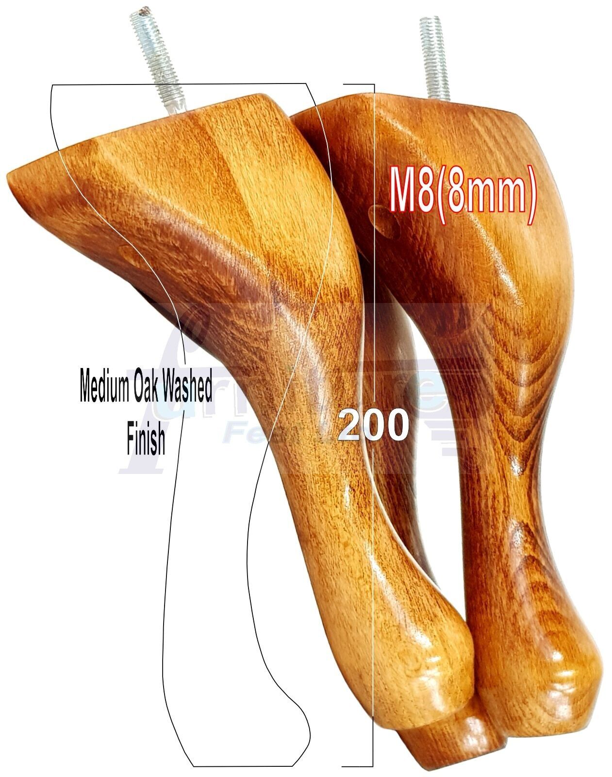 4 Solid Wood Furniture Feet 200mm High Vintage Queen Anne Replacement Legs M8 8 Inches