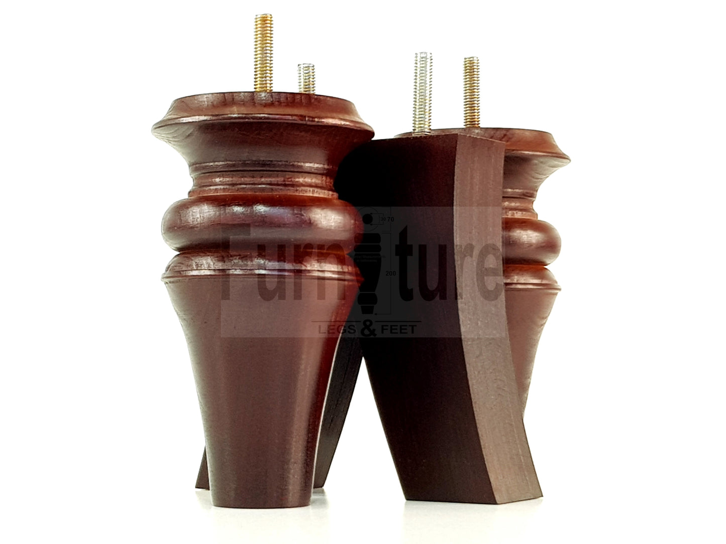 2x Turned & 2x Curved Back Wooden Feet Replacement Furniture Legs 150mm M8(8mm)