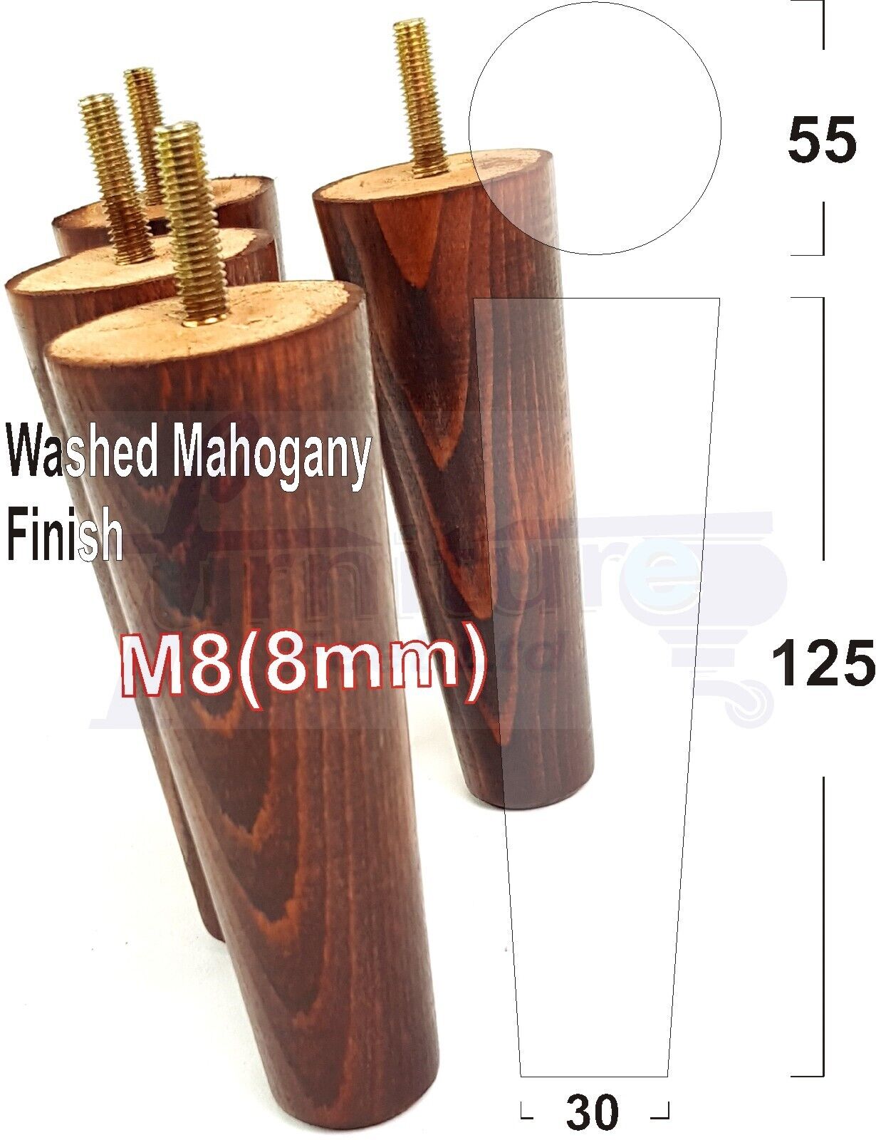 4 Solid Retro Wood Replacement Turned Furniture Chair Legs M8 Settee Sofa Feet 125mm High