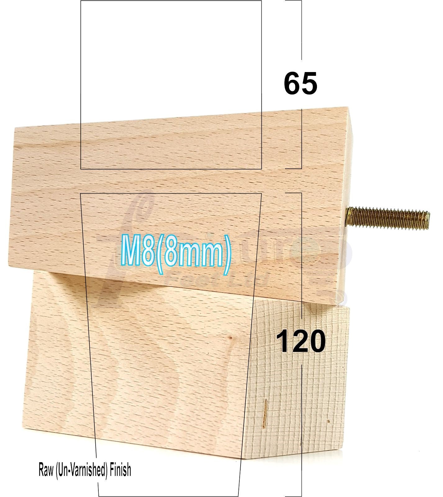 Solid Wood Furniture Feet Square Replacement Block Tapered Legs 120mm High M8 Set of 4 Sofa Chairs Stools Cabinets Beds