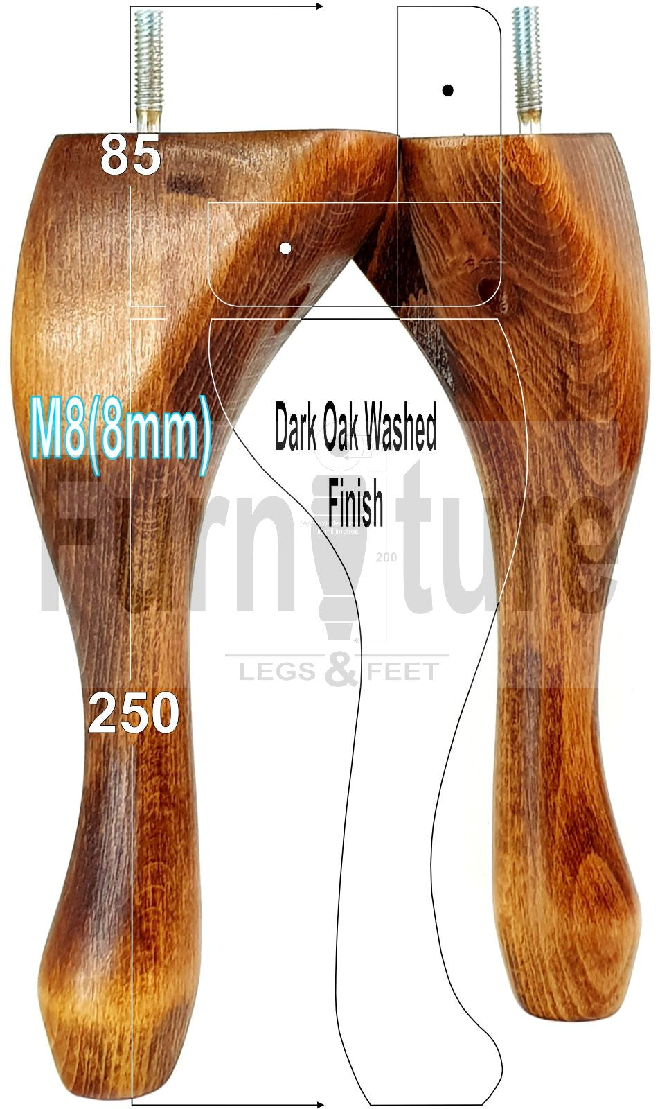 4 Replacement Traditional Queen Anne Furniture Leg 250mm High Sofa Chair Beds M8