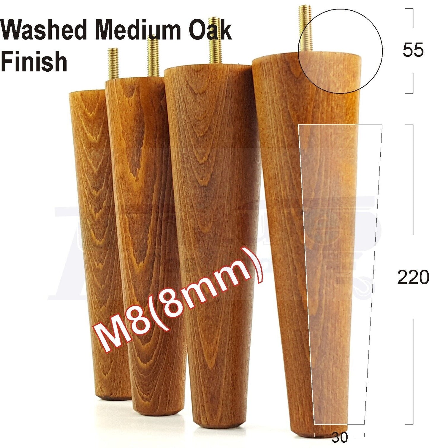 4 Retro Wood Replacement Furniture Chair Legs M8 Footstool Settee Sofa Feet 220mm High