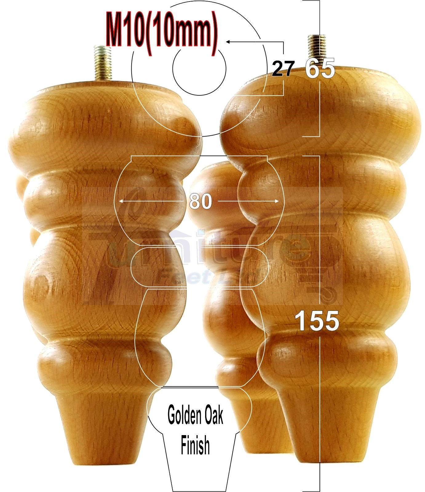 4 Wood Round Furniture Feet Turned Replacement Legs 155mm High Chairs Stools Sofa Beds Settee Cabinets M10 Various Colours 6 Inch high