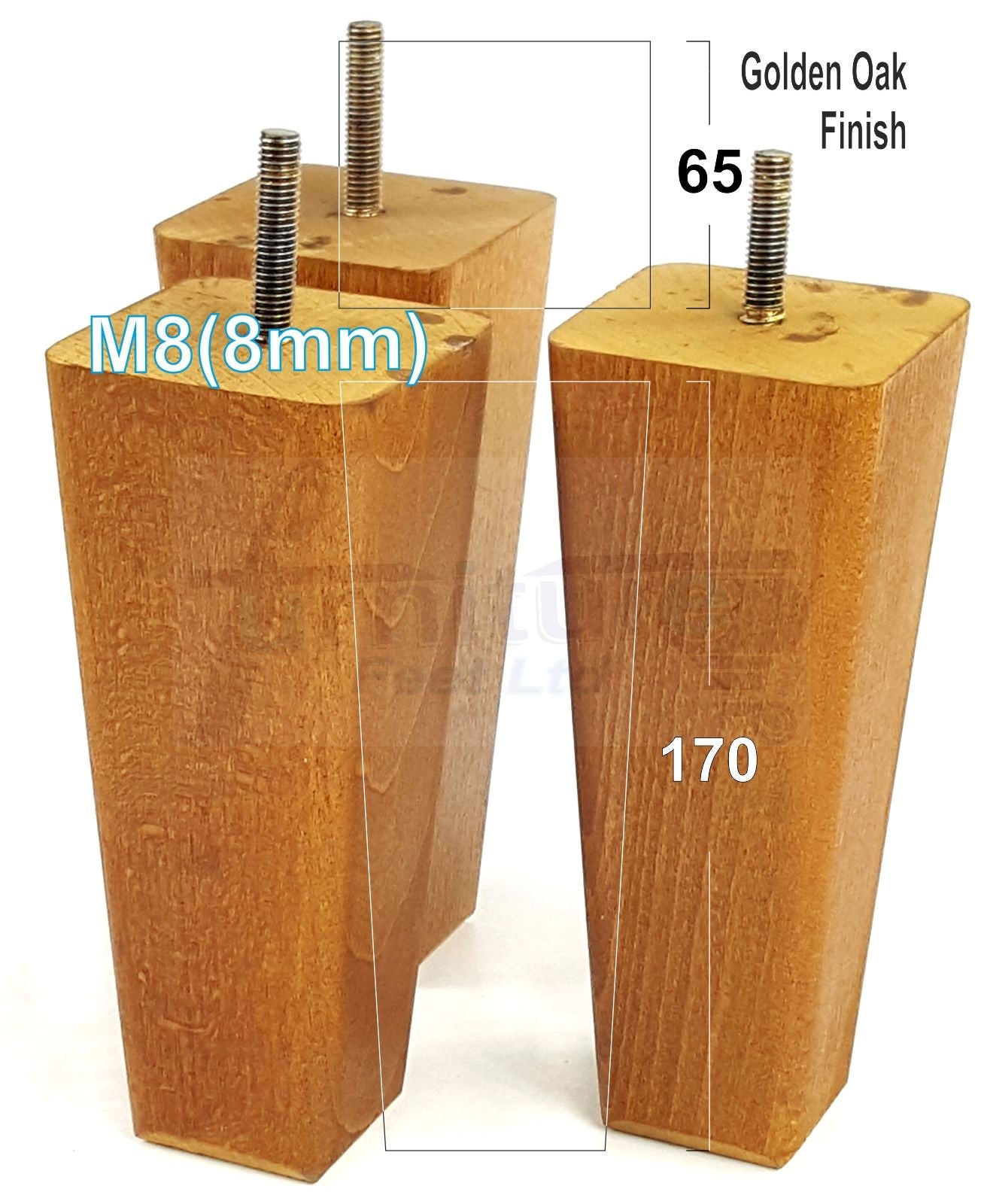 4x Wooden Furniture Legs 170mm High Replacement Square Tapered Feet 8mm
