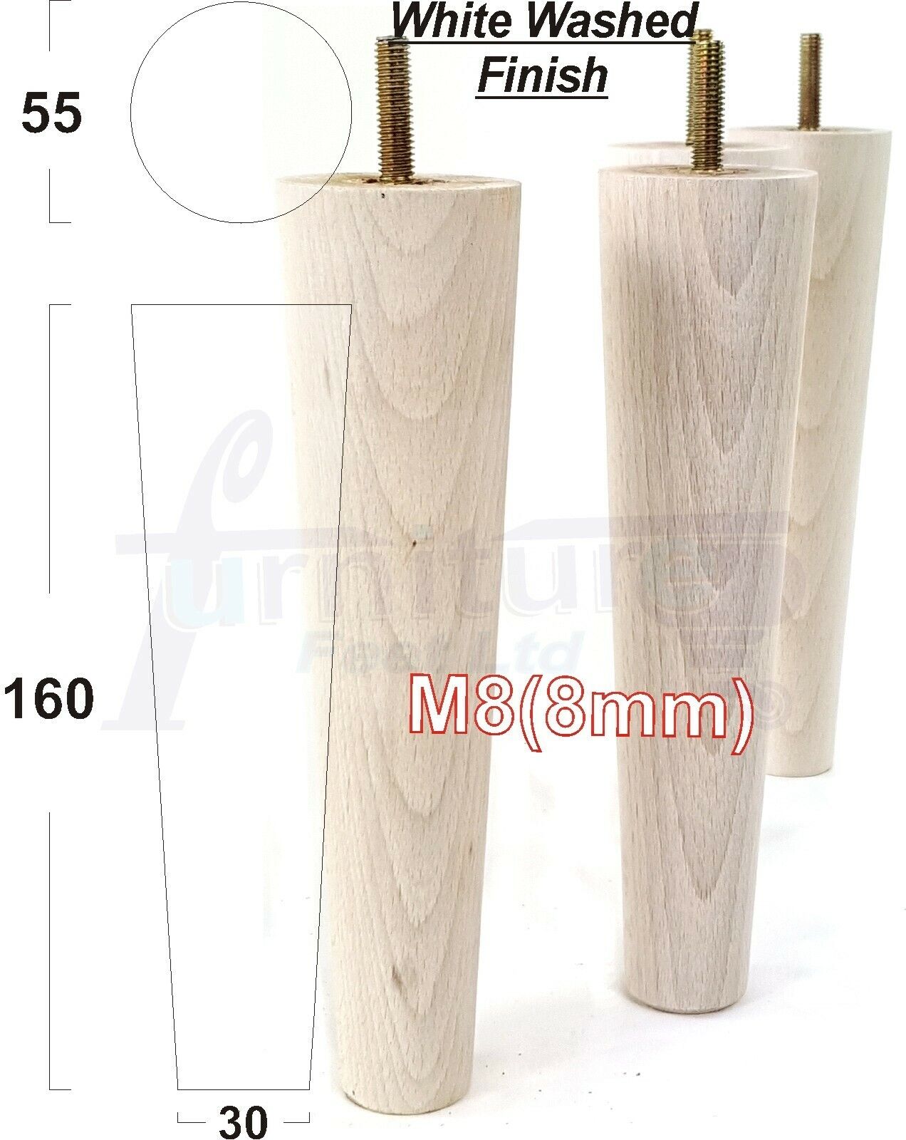 4 Solid Wood Replacement Furniture Chair Legs M8 Settee Sofa Feet 160mm High