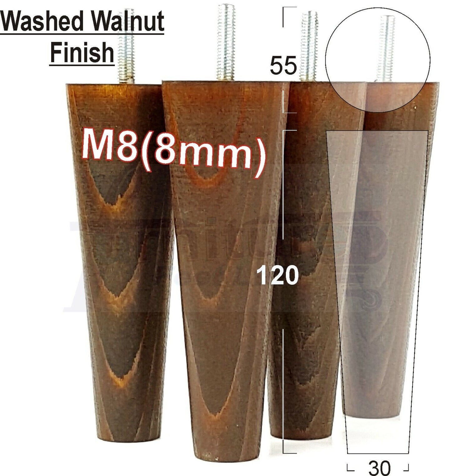 4 Wood Replacement Furniture Chair Legs M8 Footstool Settee Sofa Feet 120mm High