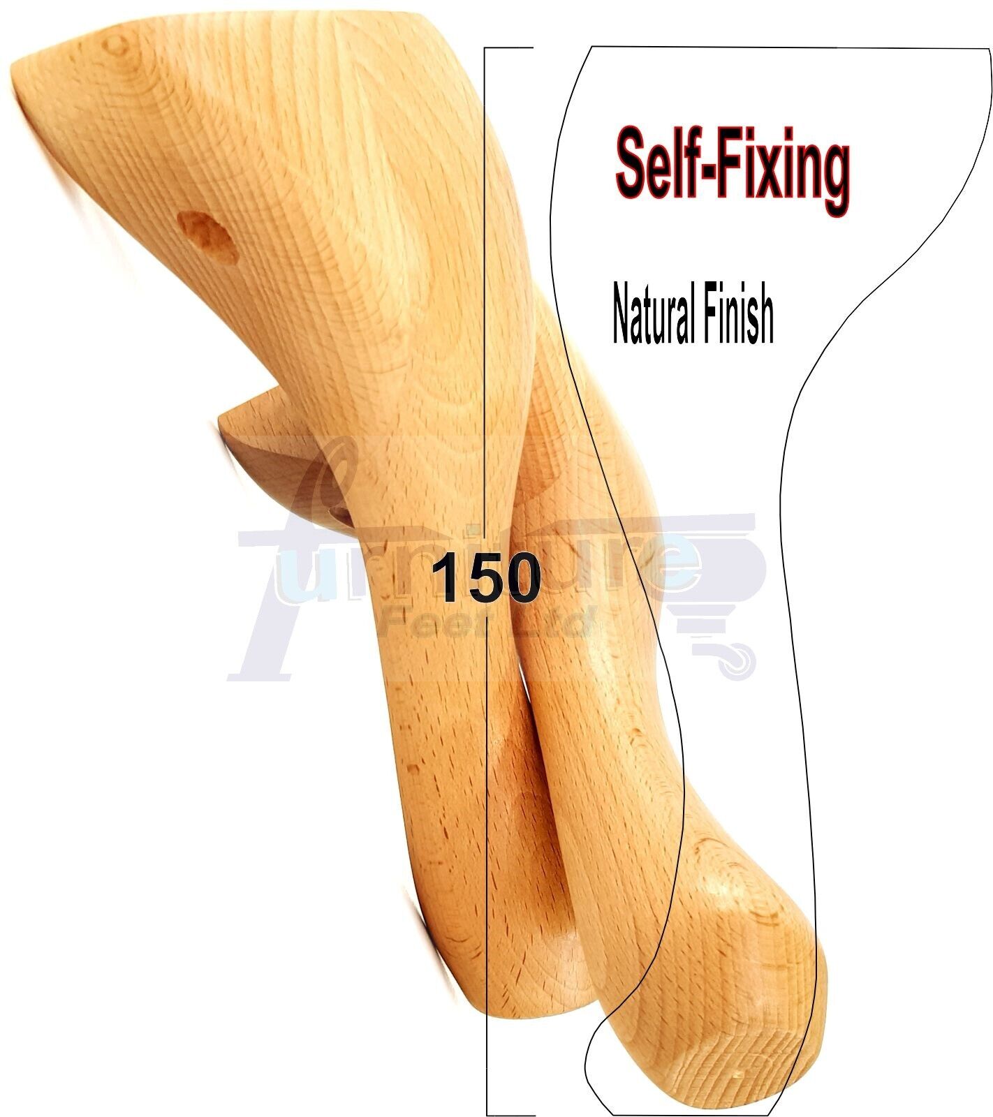 4x Solid Wooden Queen Anne Furniture Feet 150mm High Sofa Chair Beds (Self-Fix)