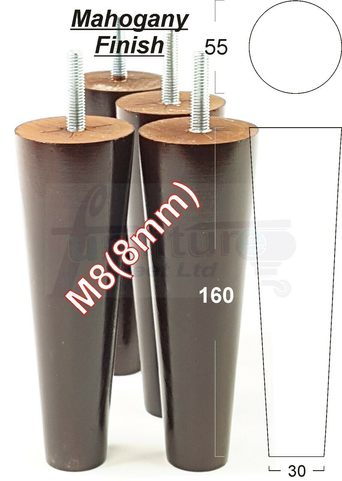 4 Solid Wood Replacement Furniture Chair Legs M8 Settee Sofa Feet 160mm High