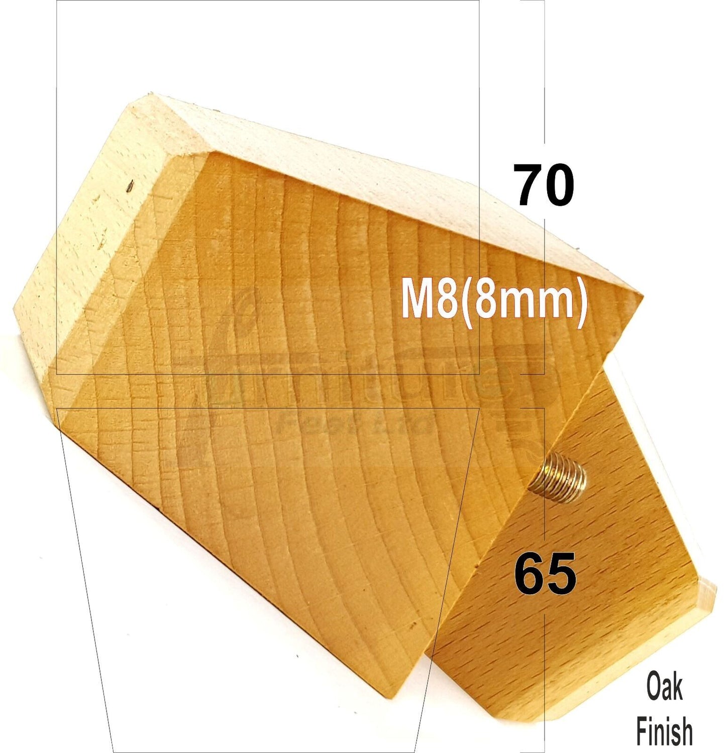 Set Of 4 Solid Wood Square Block Furniture Feet Replacement Legs 65mm High M8(8mm)