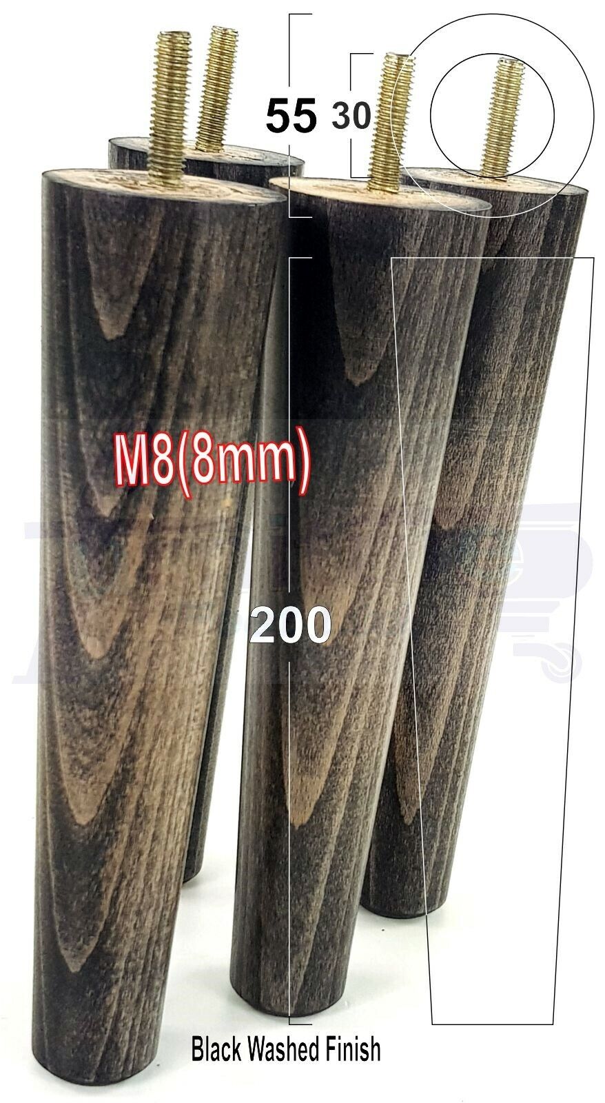 4 Retro Turned Wood Replacement Furniture Chair Legs M8 Footstool Settee Sofa Feet 200mm High