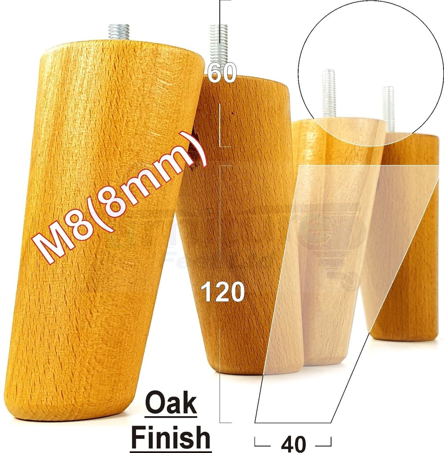 4 Solid Wood Turned Furniture Feet Replacement Mid Centry Angled Retro Legs 120mm High M8 Sofa Chairs Stools Cabinets Beds