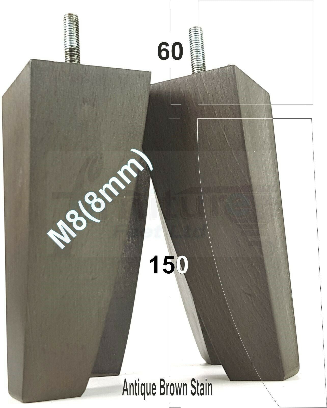 4x Tapered Square Furniture Legs Sofa Feet M8 for Chairs, Settees 150mm High