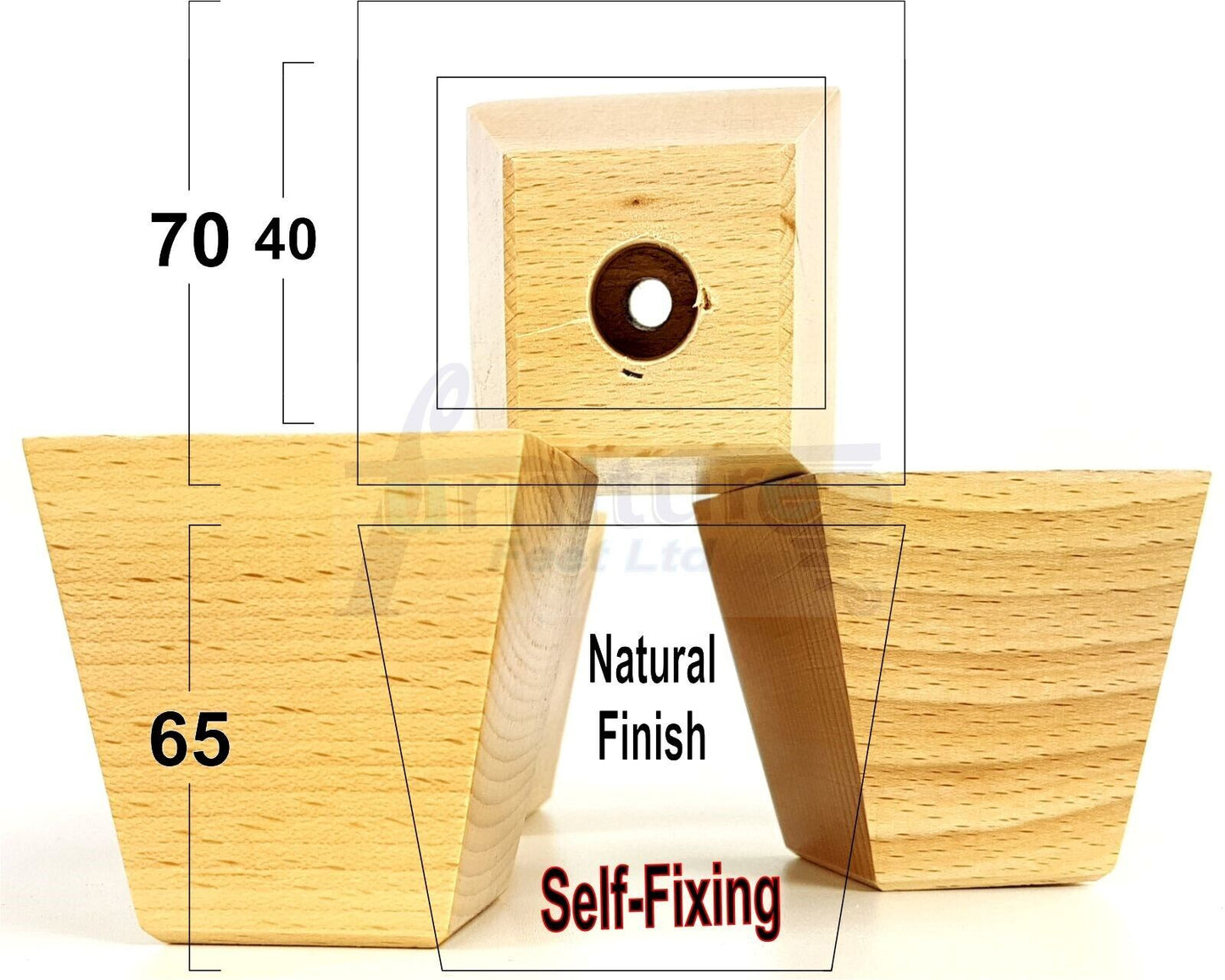 4x Solid Wood Square Block Furniture Feet Replacement Legs 100mm High