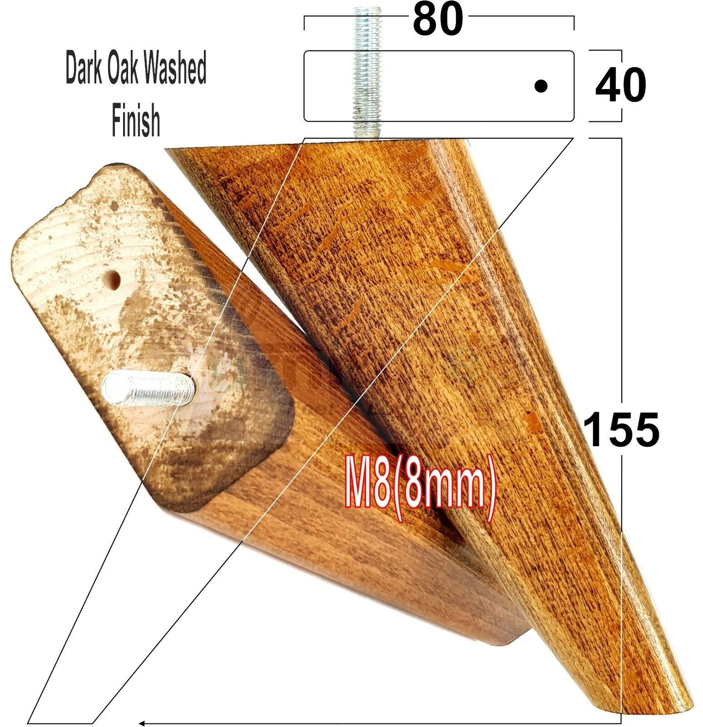 4 Replacement Tapered Feet 150mm High Wood Angled Furniture Legs 6 Inches Tall Chairs Stools Sofa's Beds Settee Cabinets M8