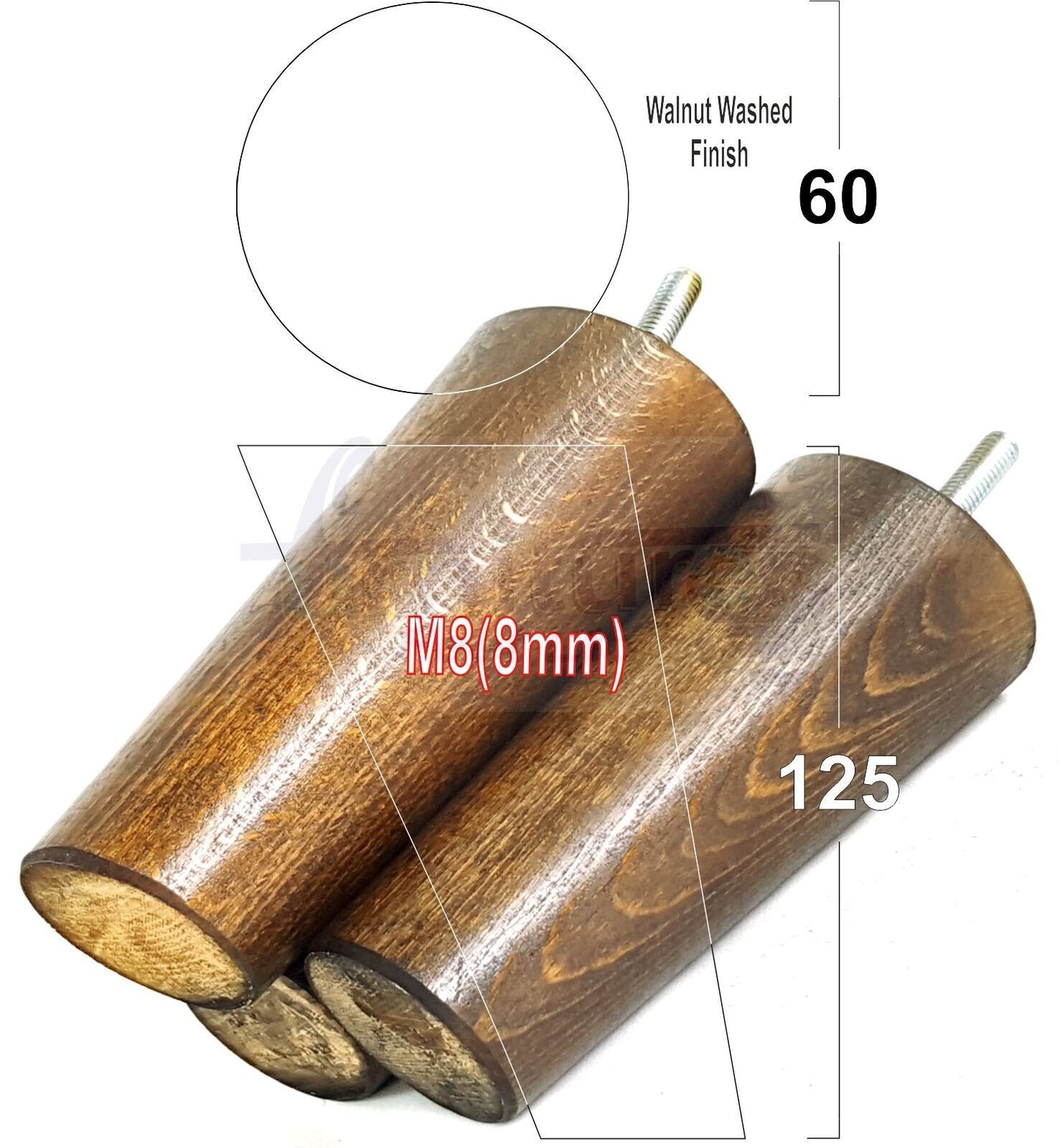 4 Solid Wood Turned Furniture Feet Replacement Mid Centry Angled Retro Legs 125mm High M8 Sofa Chairs Stools Cabinets Beds