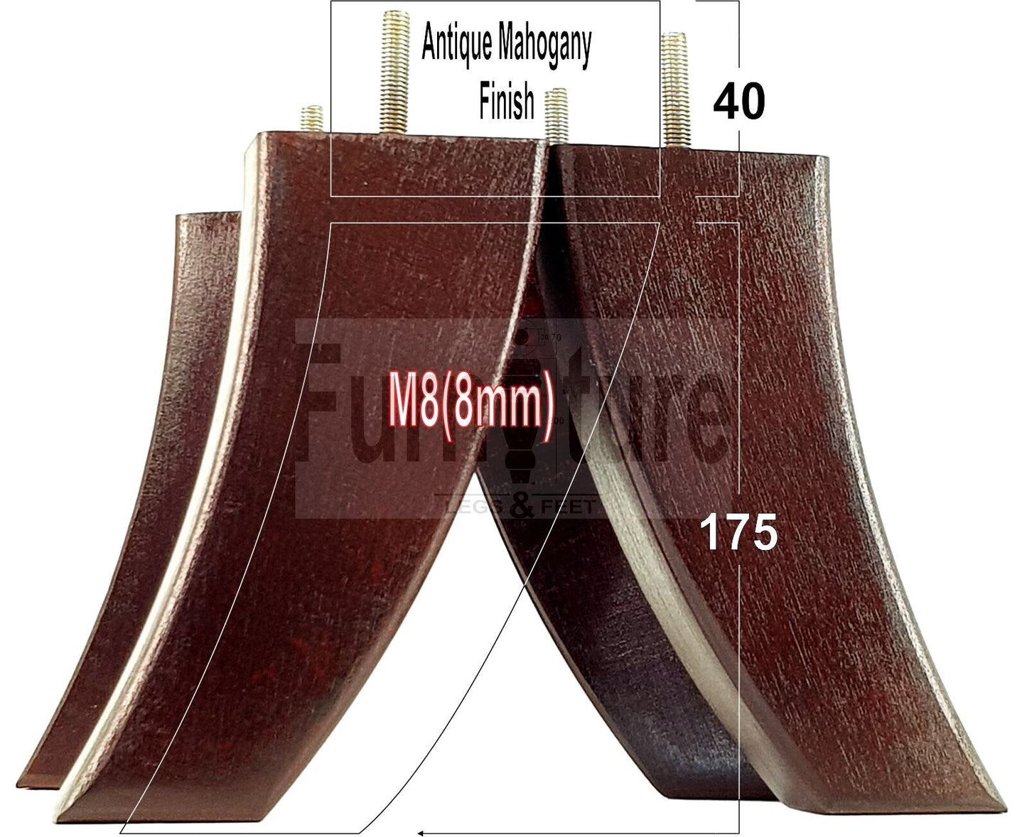 SET OF 4 WOODEN FURNITURE FEET 175mm HIGH REPLACEMENT SOFA LEGS 8mm Thread