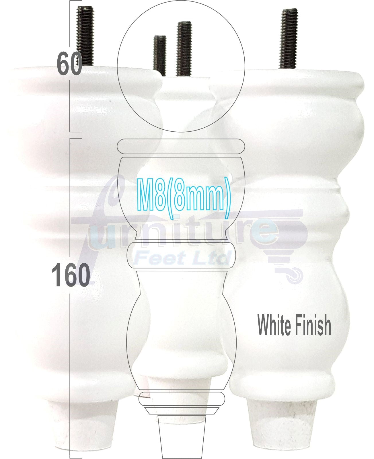 Solid Wood Furniture Feet Set of 4 Legs 160mm High For Sofas Chairs Stools Cabinets & Beds M8