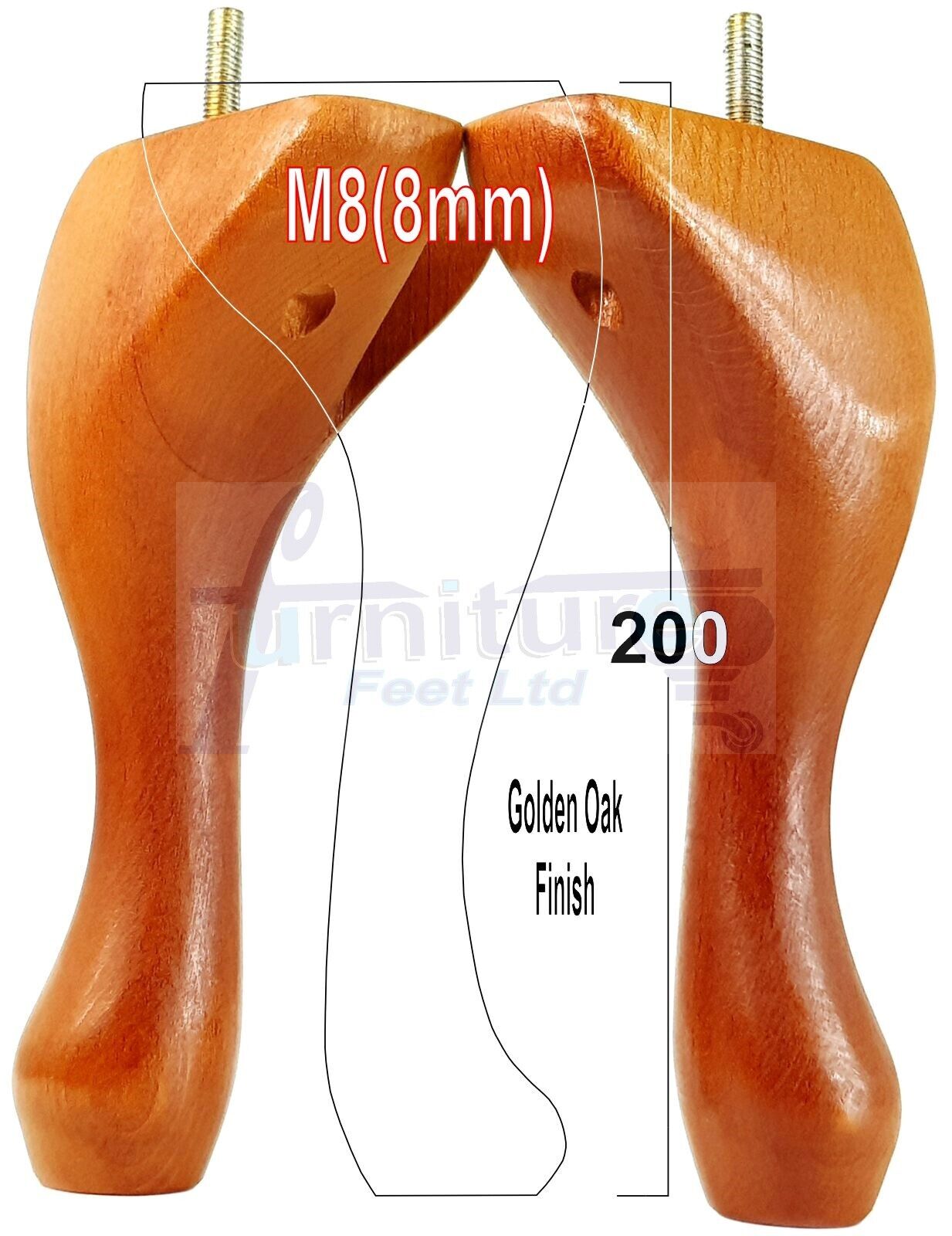 4 Solid Wood Furniture Feet 200mm High Vintage Queen Anne Replacement Legs M8 8 Inches