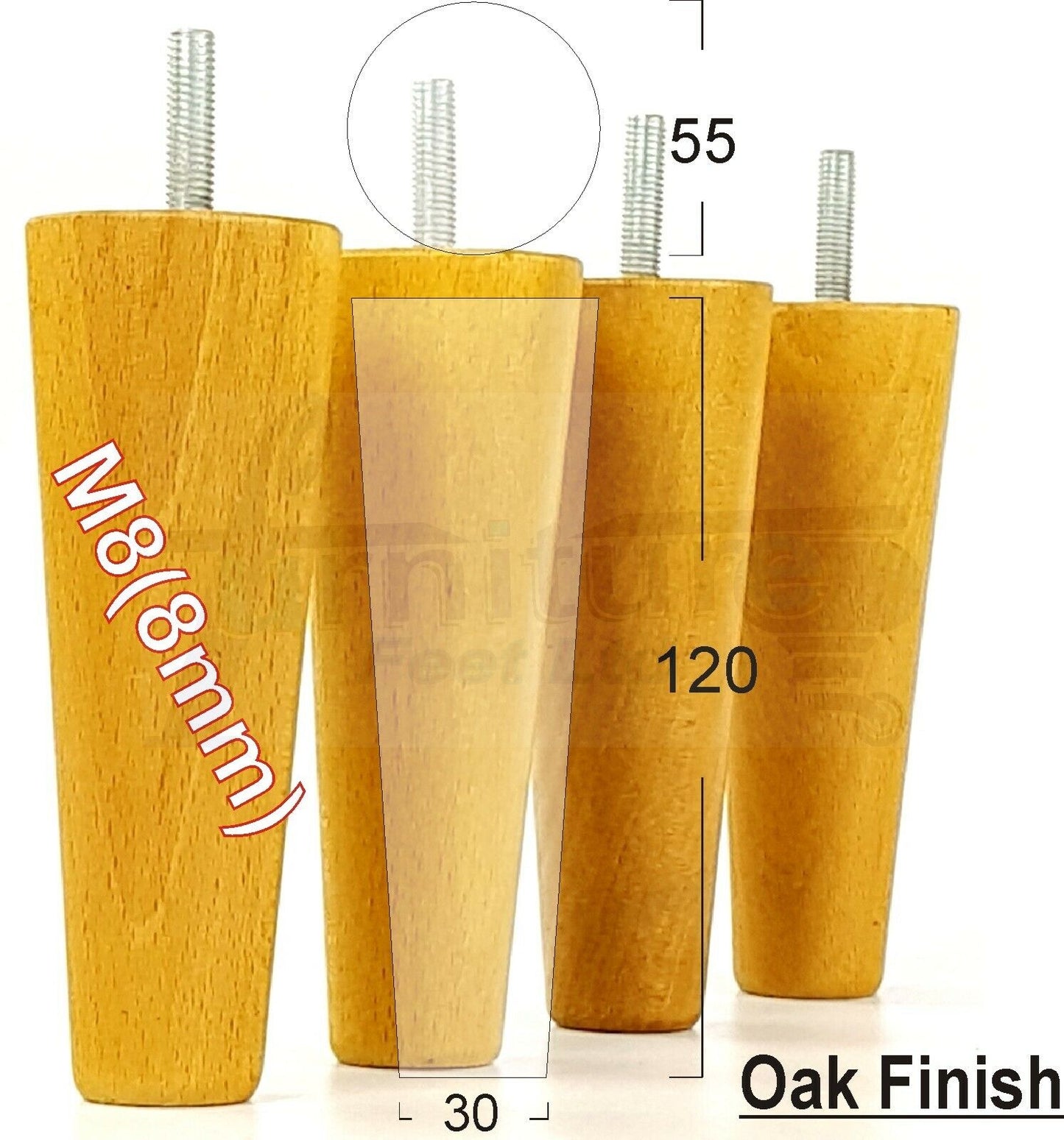 4 Wood Replacement Furniture Chair Legs M8 Footstool Settee Sofa Feet 120mm High