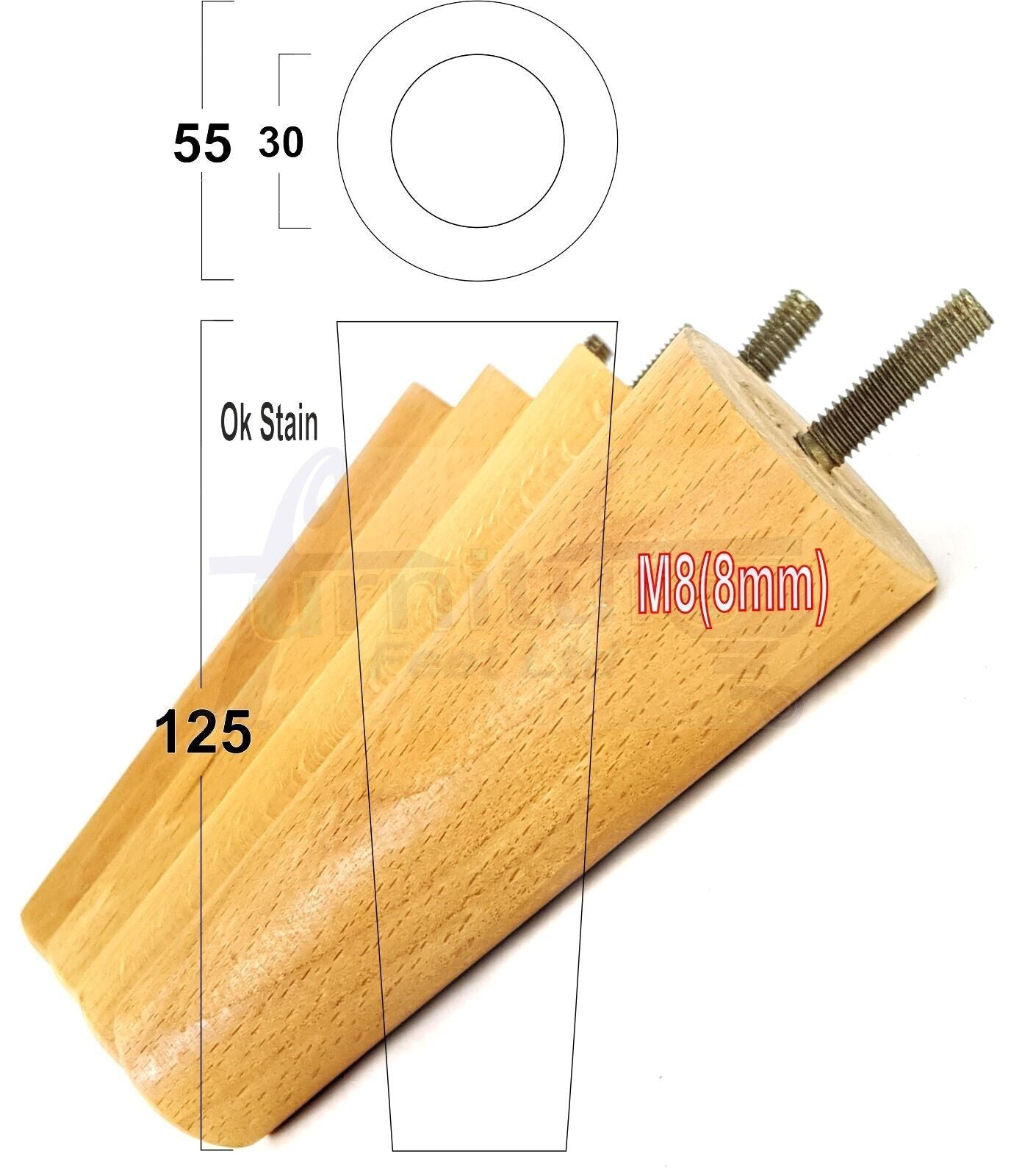 4 Solid Retro Wood Replacement Turned Furniture Chair Legs M8 Settee Sofa Feet 125mm High