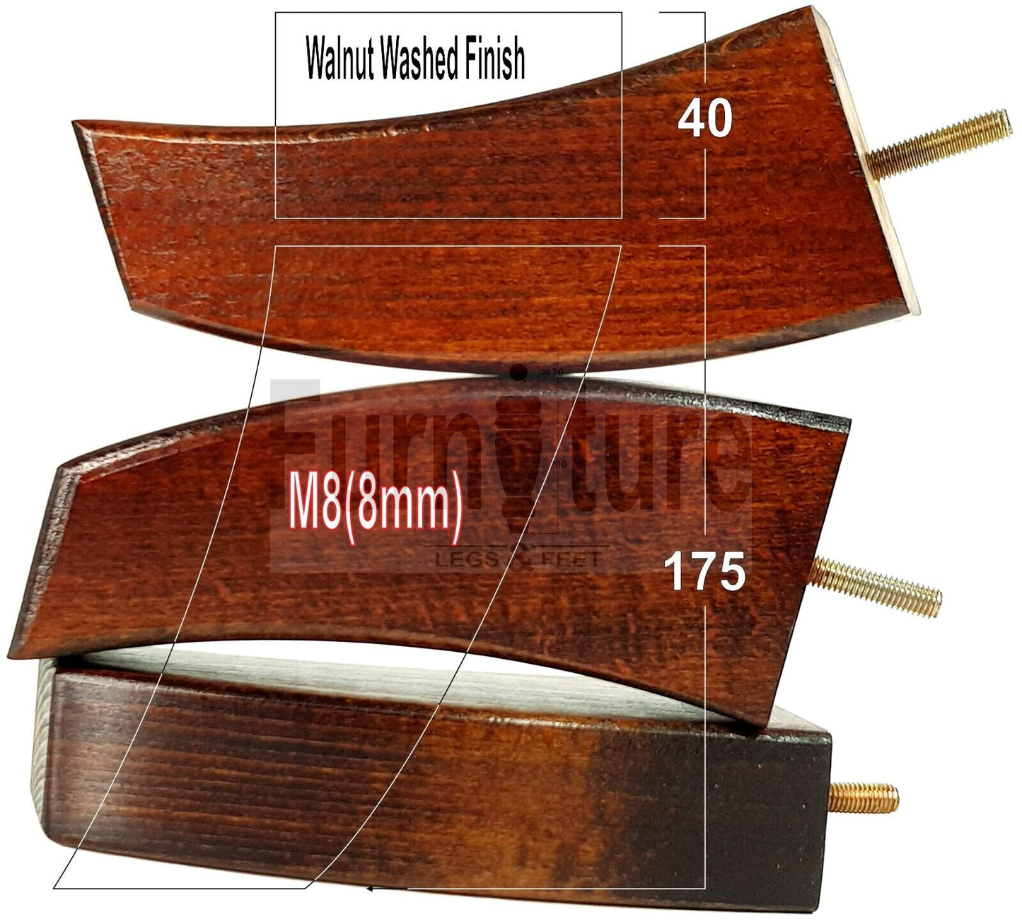 SET OF 4 WOODEN FURNITURE FEET 175mm HIGH REPLACEMENT SOFA LEGS 8mm Thread