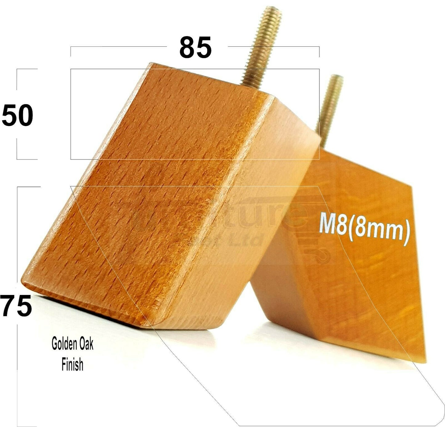 SET OF 4 WOODEN FURNITURE FEET 75mm HIGH REPLACEMENT SOFA LEGS 8mm Thread