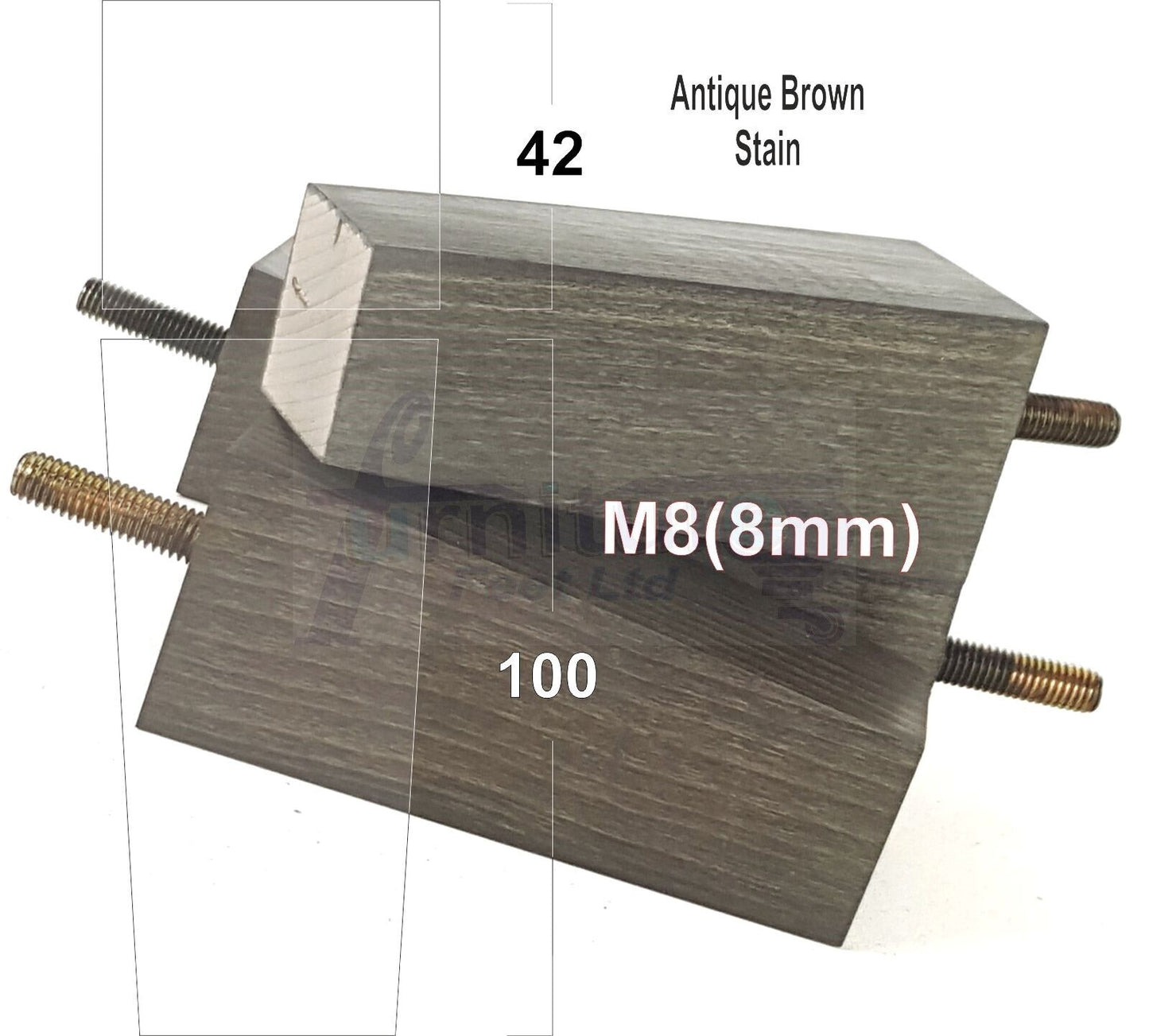 4x Solid Wood Block Furniture Legs Replacement Square Feet 100mm High M8(8mm)