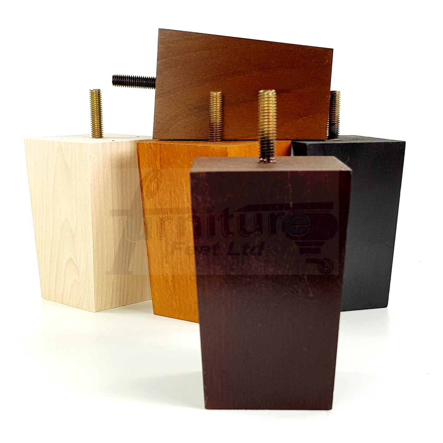 Solid Wood Furniture Feet Square Replacement Block Tapered Legs 100mm High M8 Set of 4 Sofa Chairs Stools Cabinets Beds