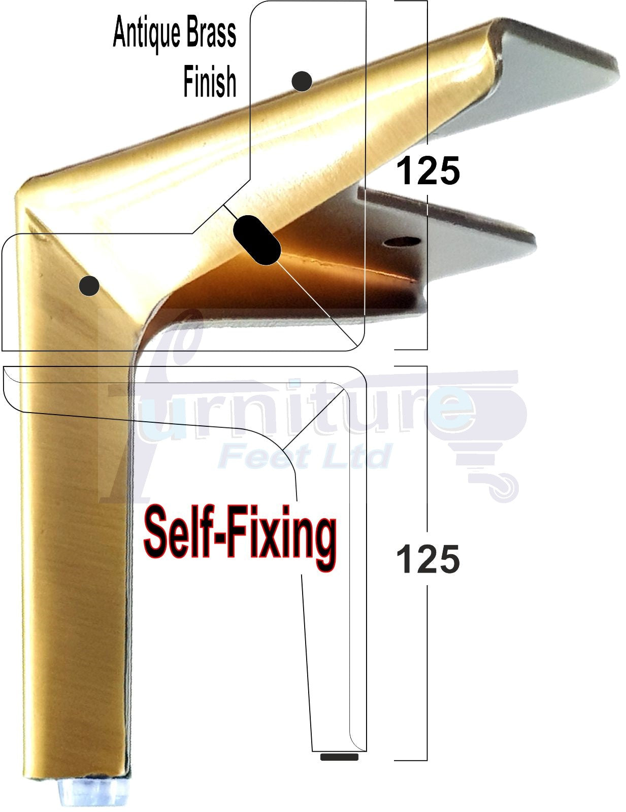 4x FURNITURE FEET METAL ANTIQUE BRUSHED BRASS FURNITURE LEGS SOFAS CHAIRS STOOLS 125mm HIGH PKC402 PreDrilled
