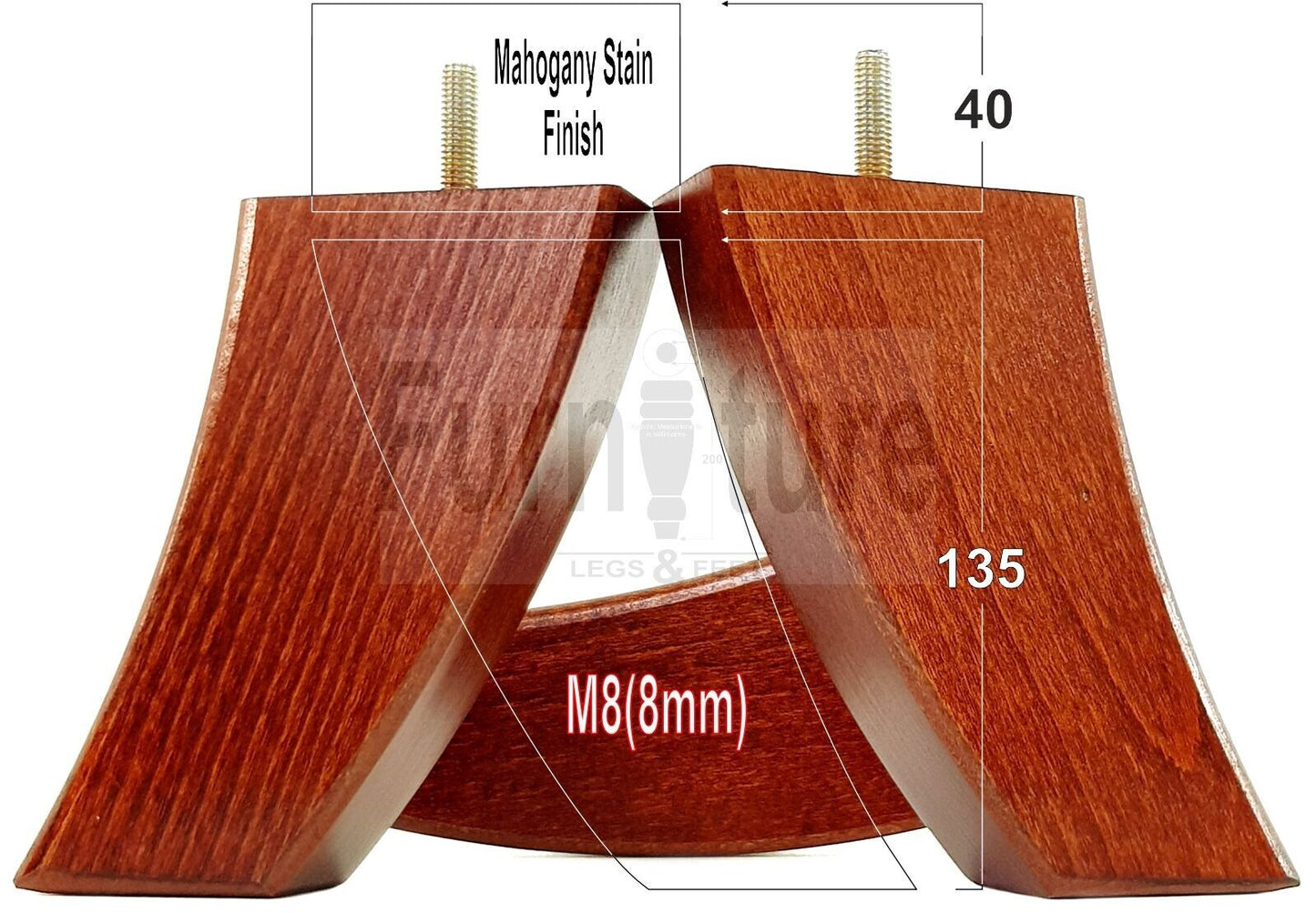 SET OF 4 WOODEN FURNITURE FEET 135mm HIGH REPLACEMENT SOFA LEGS 8mm Thread