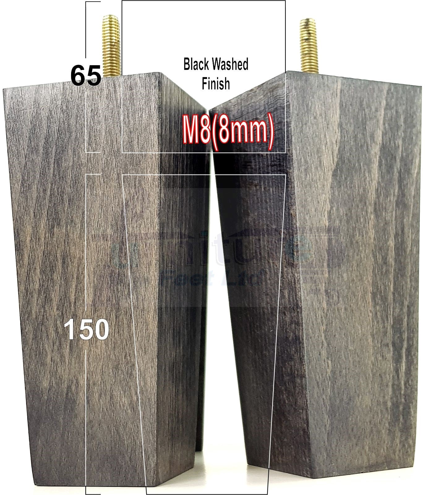4 Solid Wood Furniture Feet Square Replacement Block Tapered Legs 150mm High M8 Sofa Chairs Stools Cabinets Beds