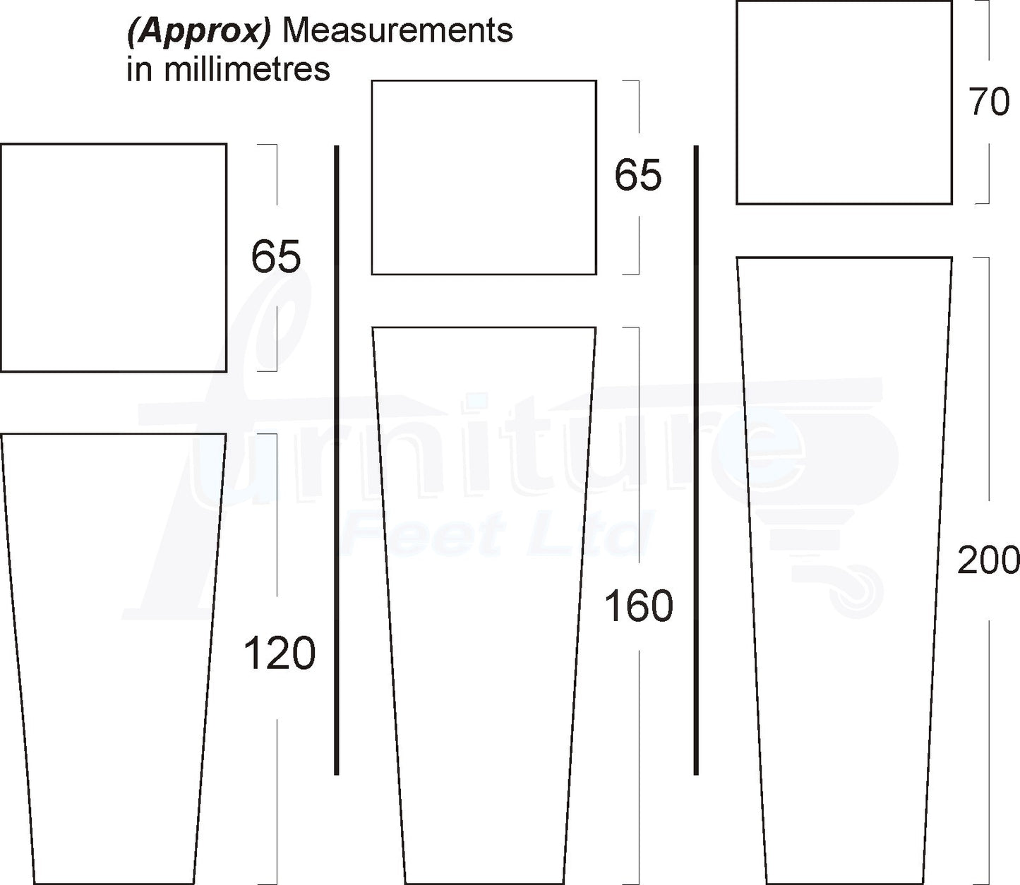 4x Wooden Furniture Legs 200mm High Replacement Square Tapered Feet 8mm
