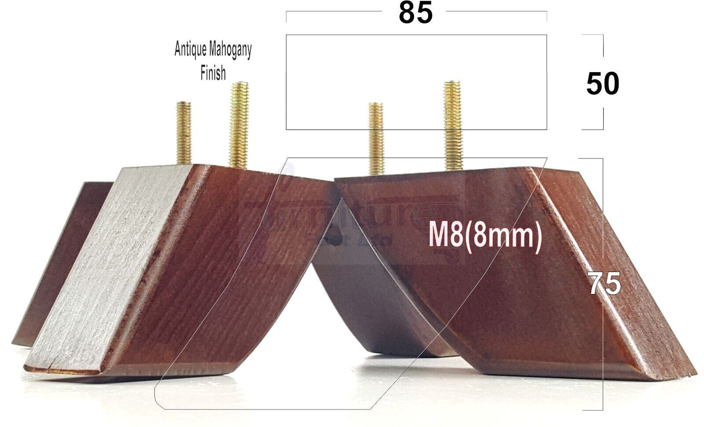 SET OF 4 WOODEN FURNITURE FEET 75mm HIGH REPLACEMENT SOFA LEGS 8mm Thread