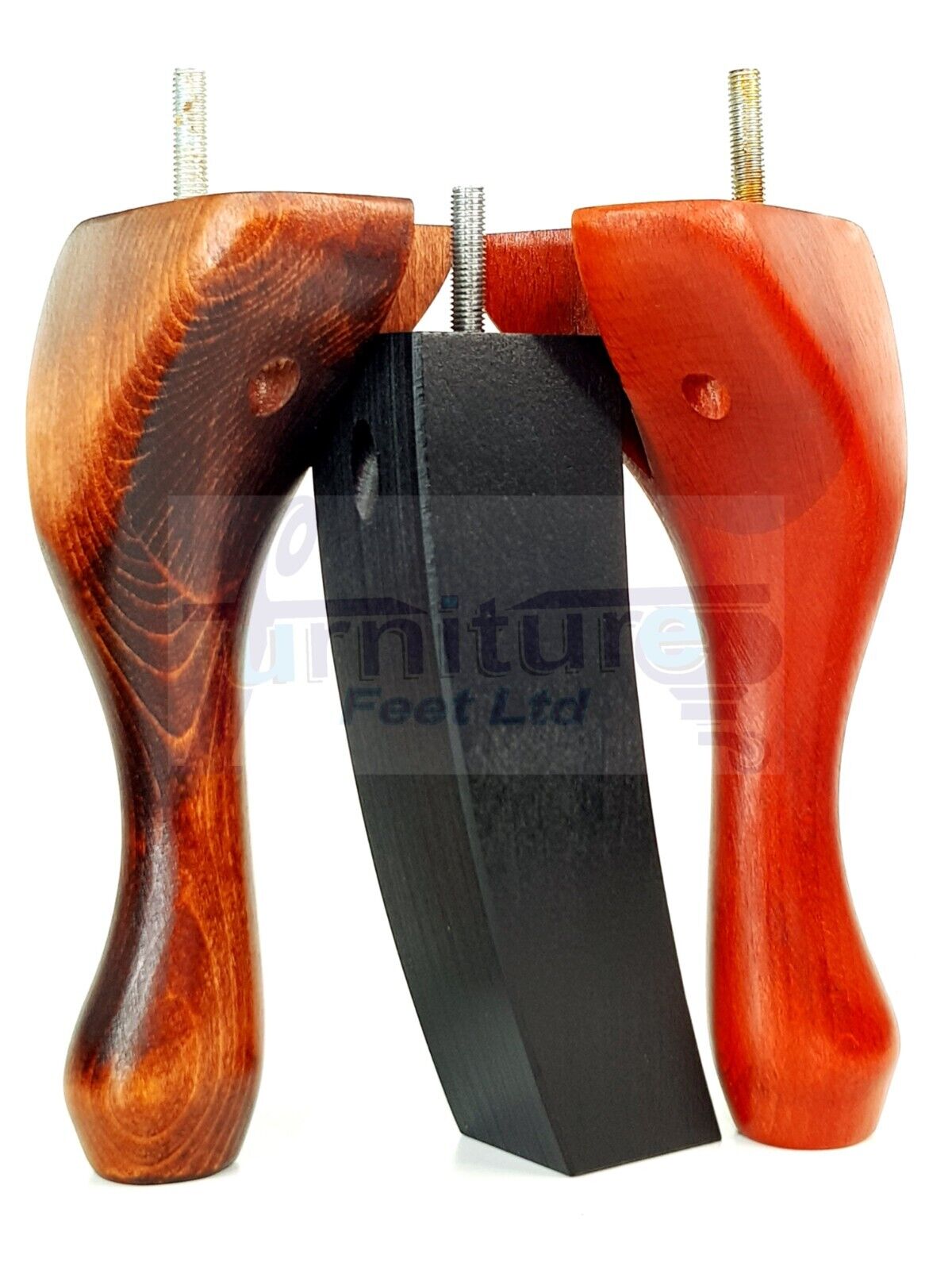 2x Vintage Queen Anne Replacement Furniture Legs & 2x Curved Back Feet 200mm High 8mm Thread