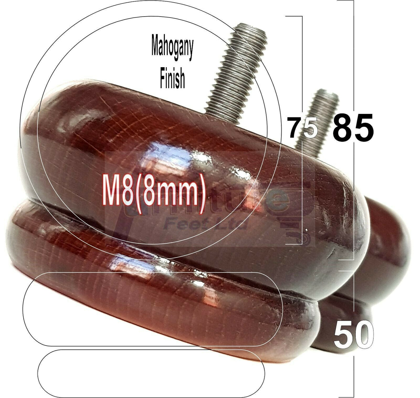 4 Turned Wood Furniture Legs Chair Sofa Bed M8 Replacement Bun Feet 50mm High
