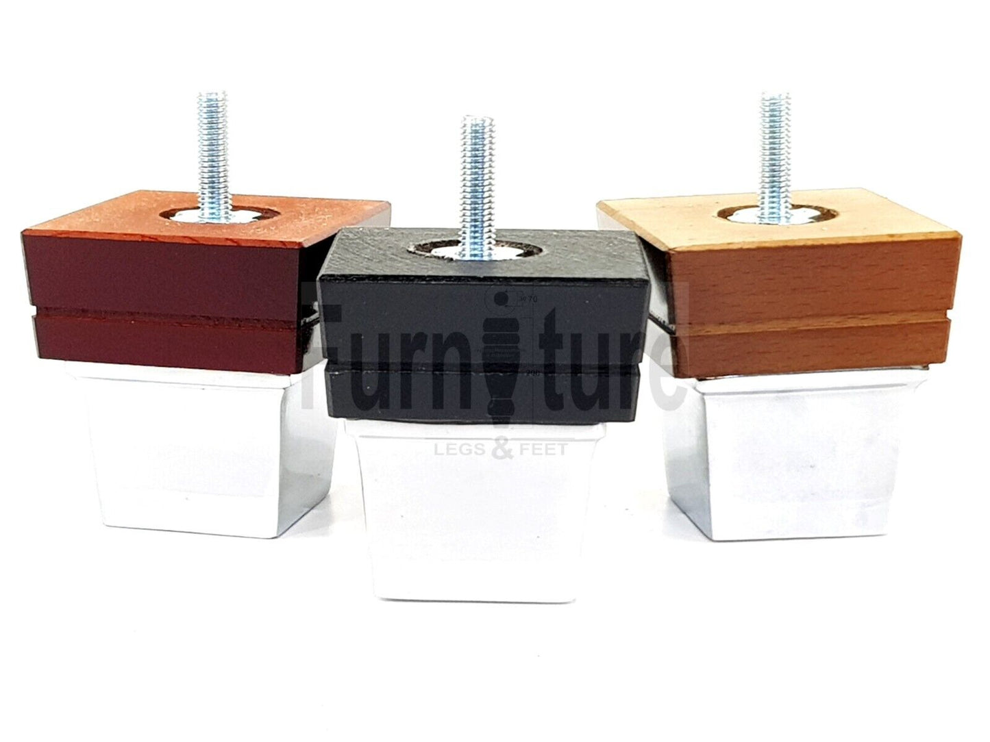 4x Wood Furniture Sofa Legs M8 Replacement Chair Settee Feet & Chrome Metal Slipper Cup 75mm