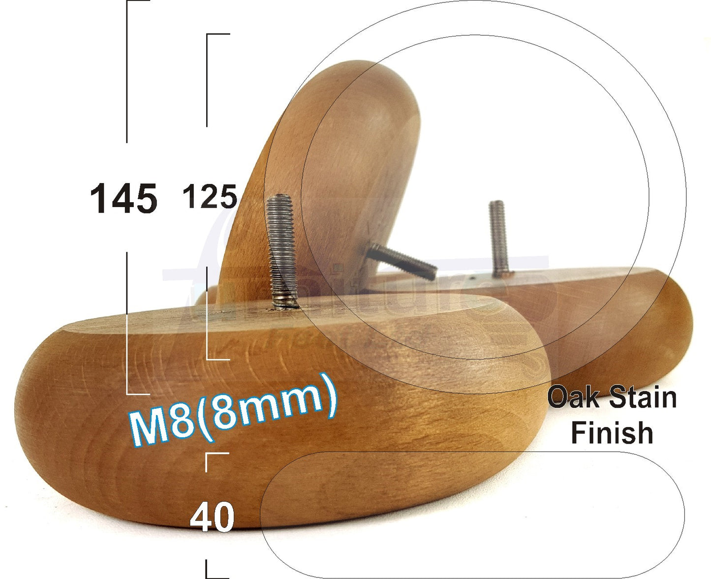 Set Of 4 Turned Wood Furniture Legs Chair Sofa Bed Replacement Bun Feet 40mm High