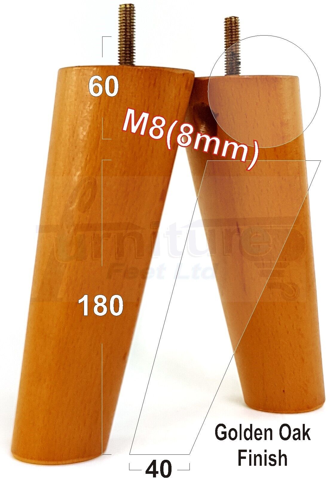 4 Solid Wood Turned Furniture Feet Replacement Mid Centry Angled Retro Legs 180mm High M8 Sofa Chairs Stools Cabinets Beds