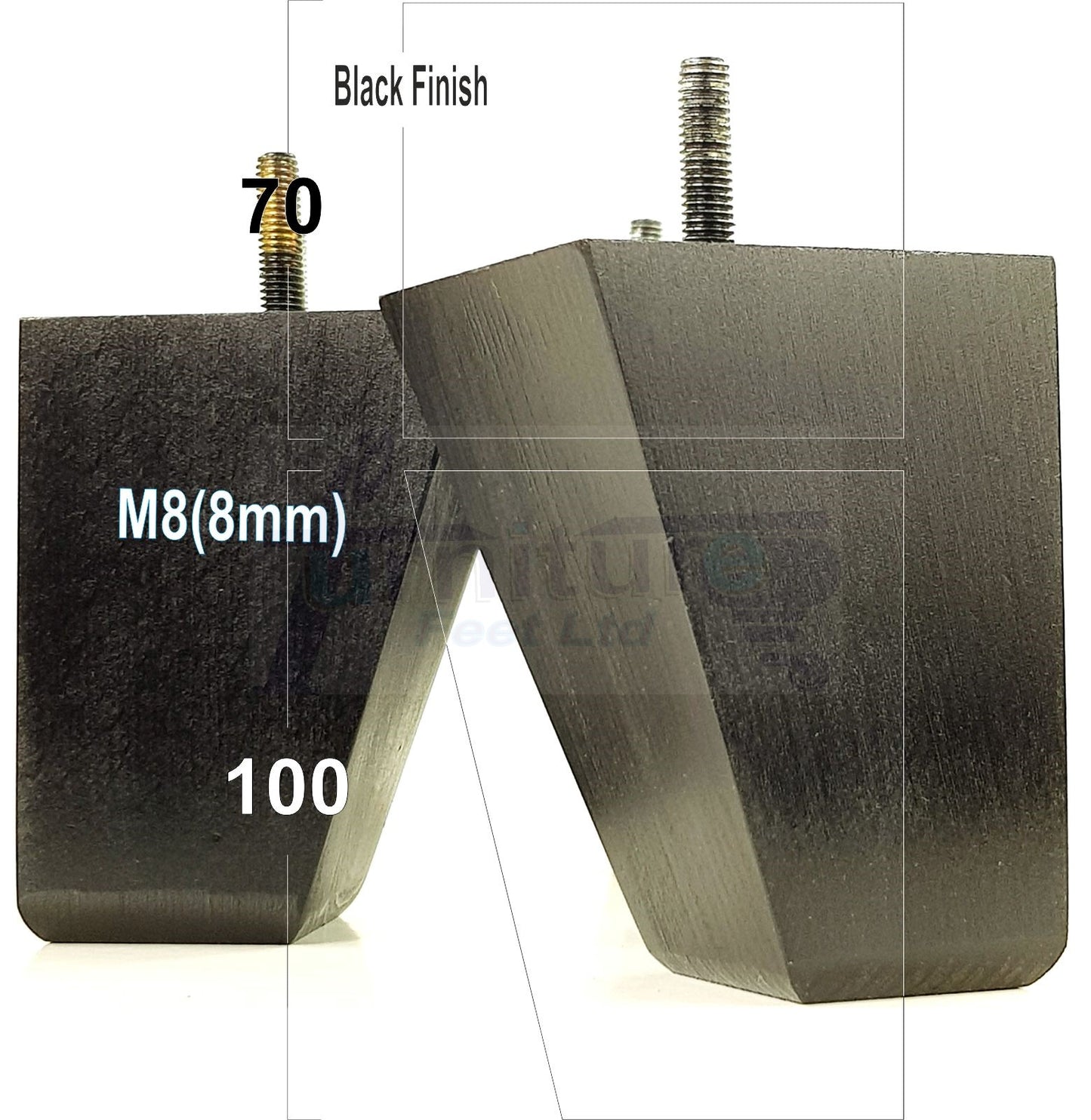4x Angled Block Wood Sofa Legs 100mm High Replacement Furniture Feet Chairs Cabinets M8(8mm)