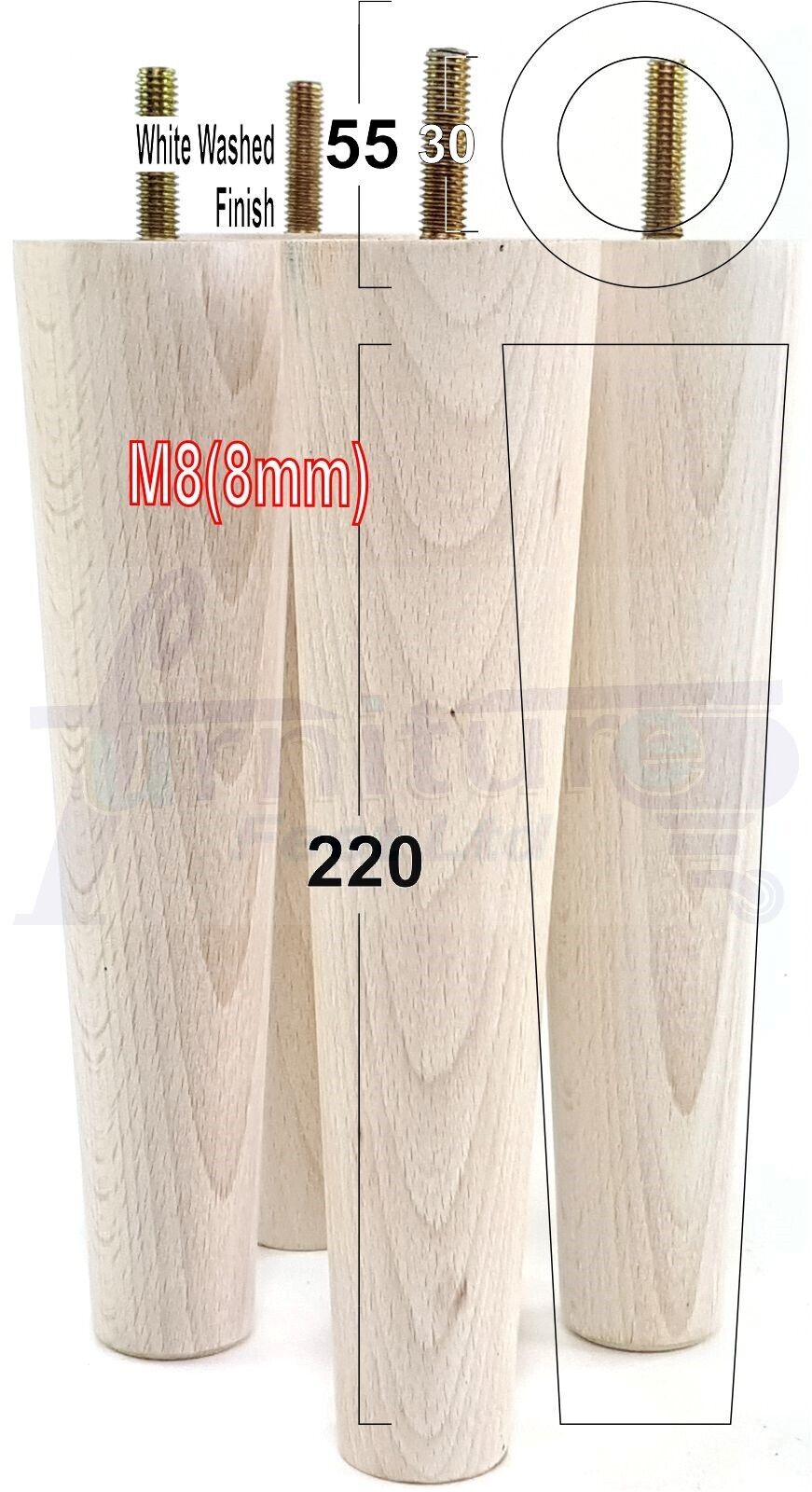 4 Retro Wood Replacement Furniture Chair Legs M8 Footstool Settee Sofa Feet 220mm High