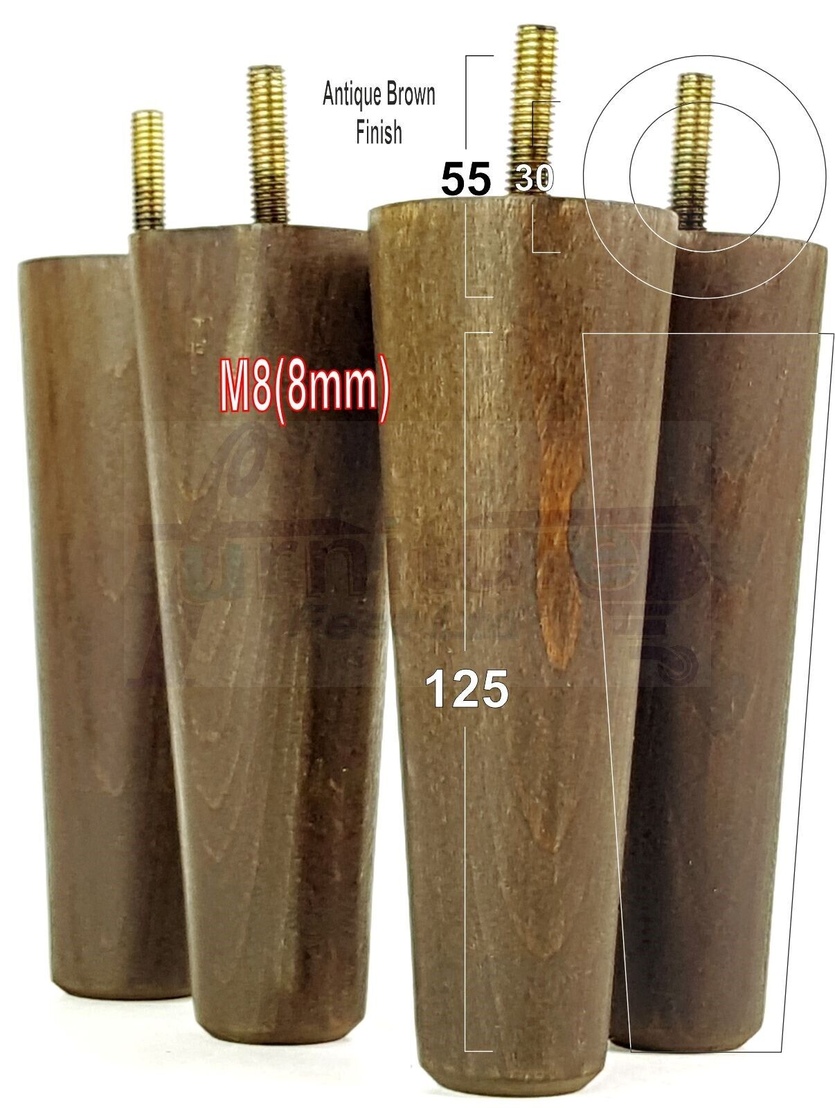 4 Solid Retro Wood Replacement Turned Furniture Chair Legs M8 Settee Sofa Feet 125mm High