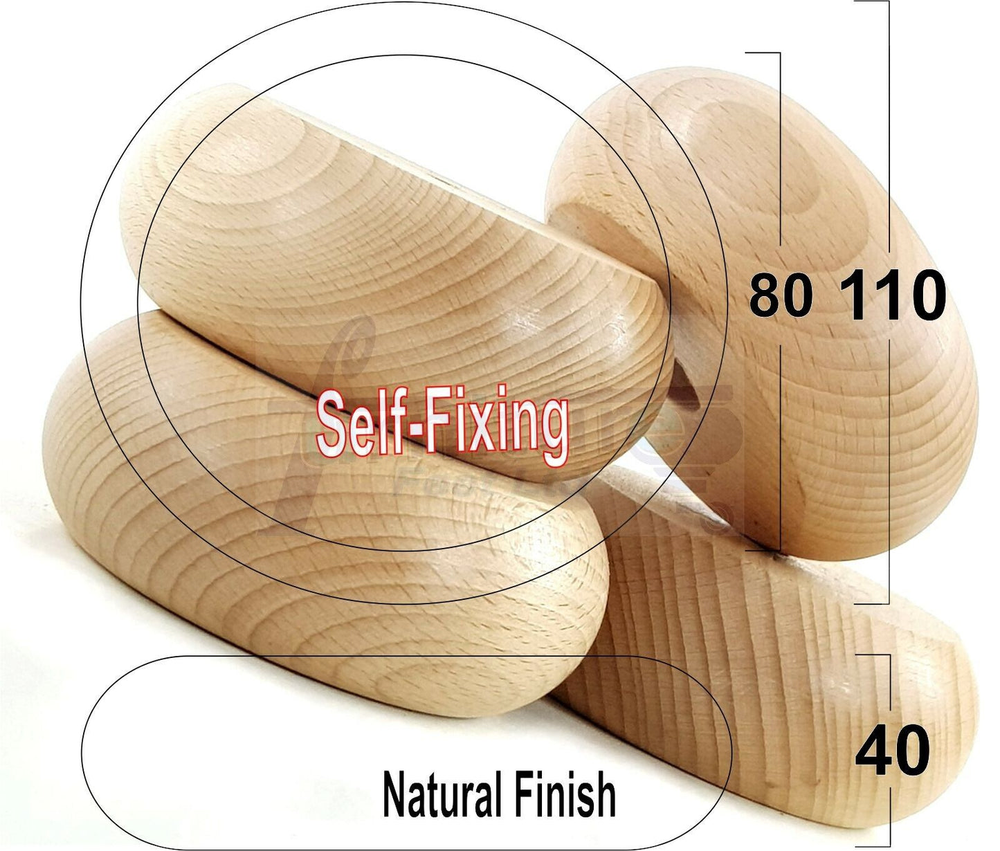Set Of 4 Turned Wood Furniture Legs Chair Sofa Bed Replacement Bun Feet 40mm High