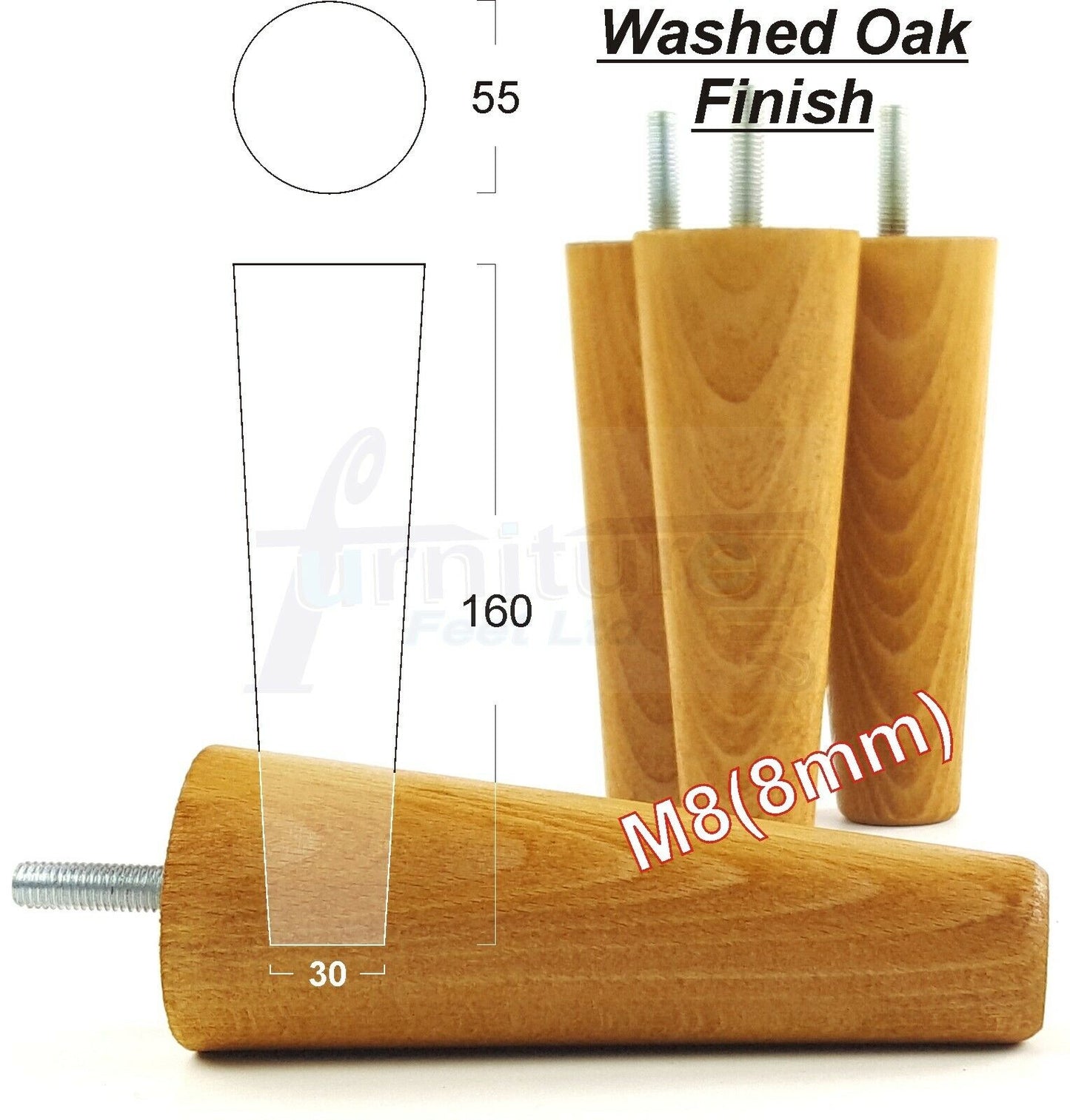 4 Solid Wood Replacement Furniture Chair Legs M8 Settee Sofa Feet 160mm High