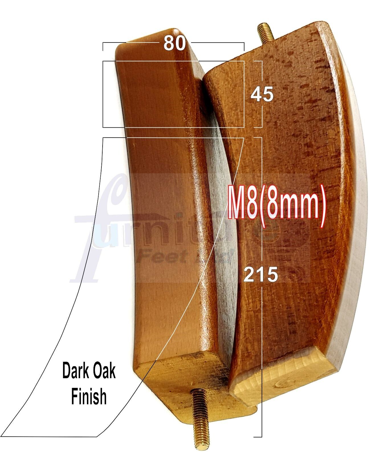 SET OF 4 WOODEN FURNITURE FEET 215mm HIGH REPLACEMENT SOFA LEGS 8mm Thread