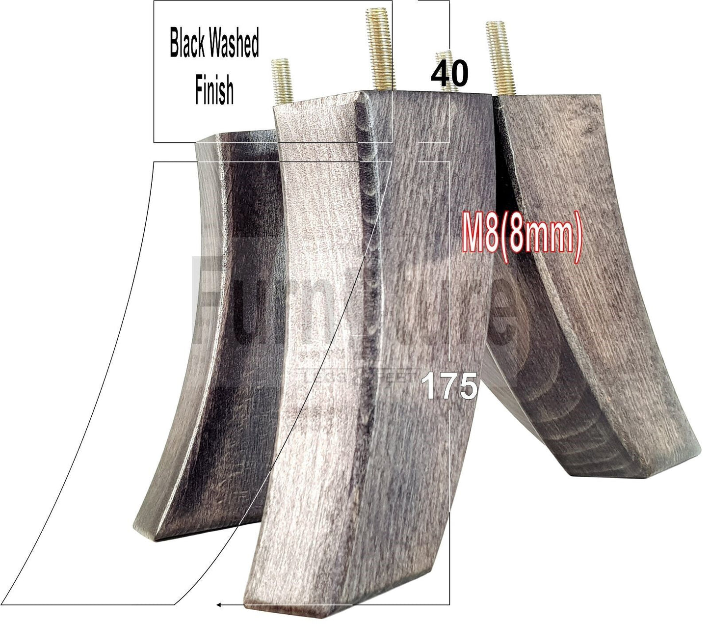 SET OF 4 WOODEN FURNITURE FEET 175mm HIGH REPLACEMENT SOFA LEGS 8mm Thread