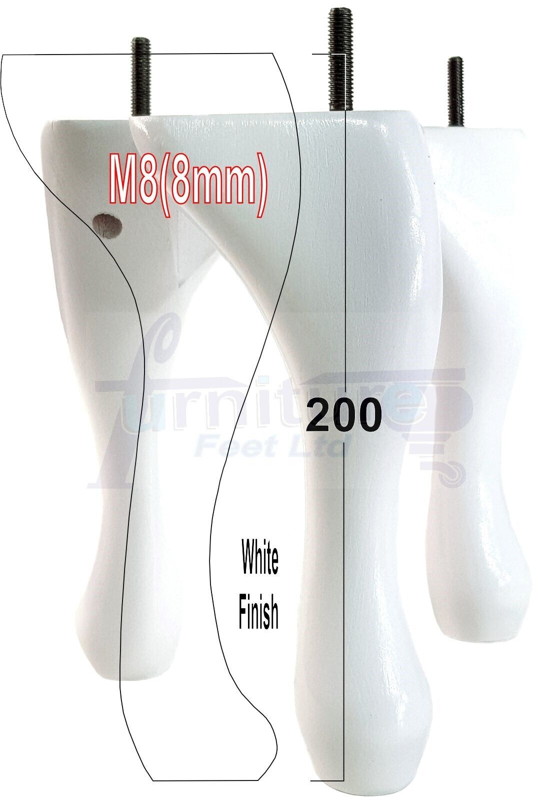 4 Solid Wood Furniture Feet 200mm High Vintage Queen Anne Replacement Legs M8 8 Inches