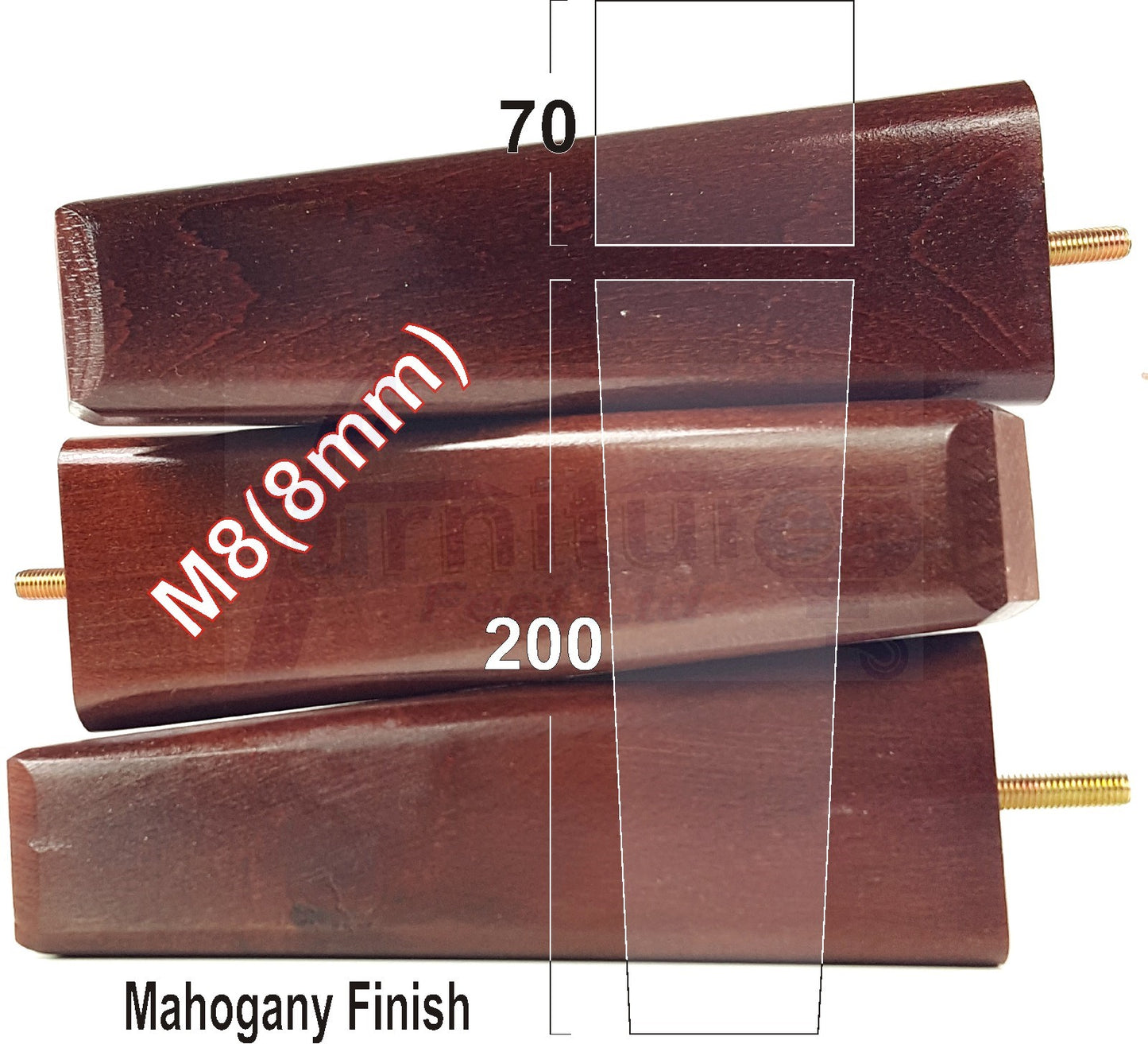 4x Wooden Furniture Legs 200mm High Replacement Square Tapered Feet 8mm